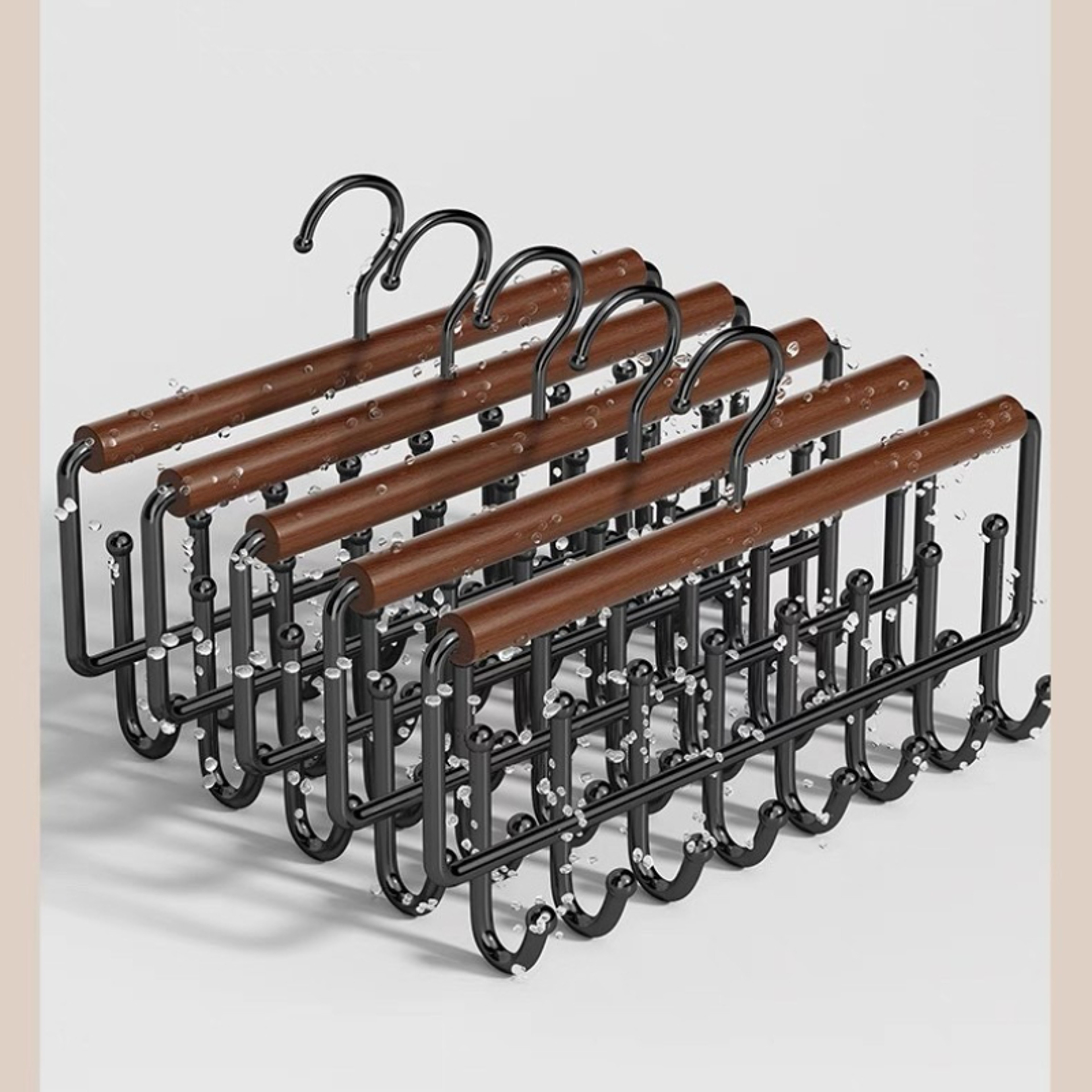 Solid Wood Hanger Multifunctional Storage Vest Sling Wave Wardrobe Drying Rack 1