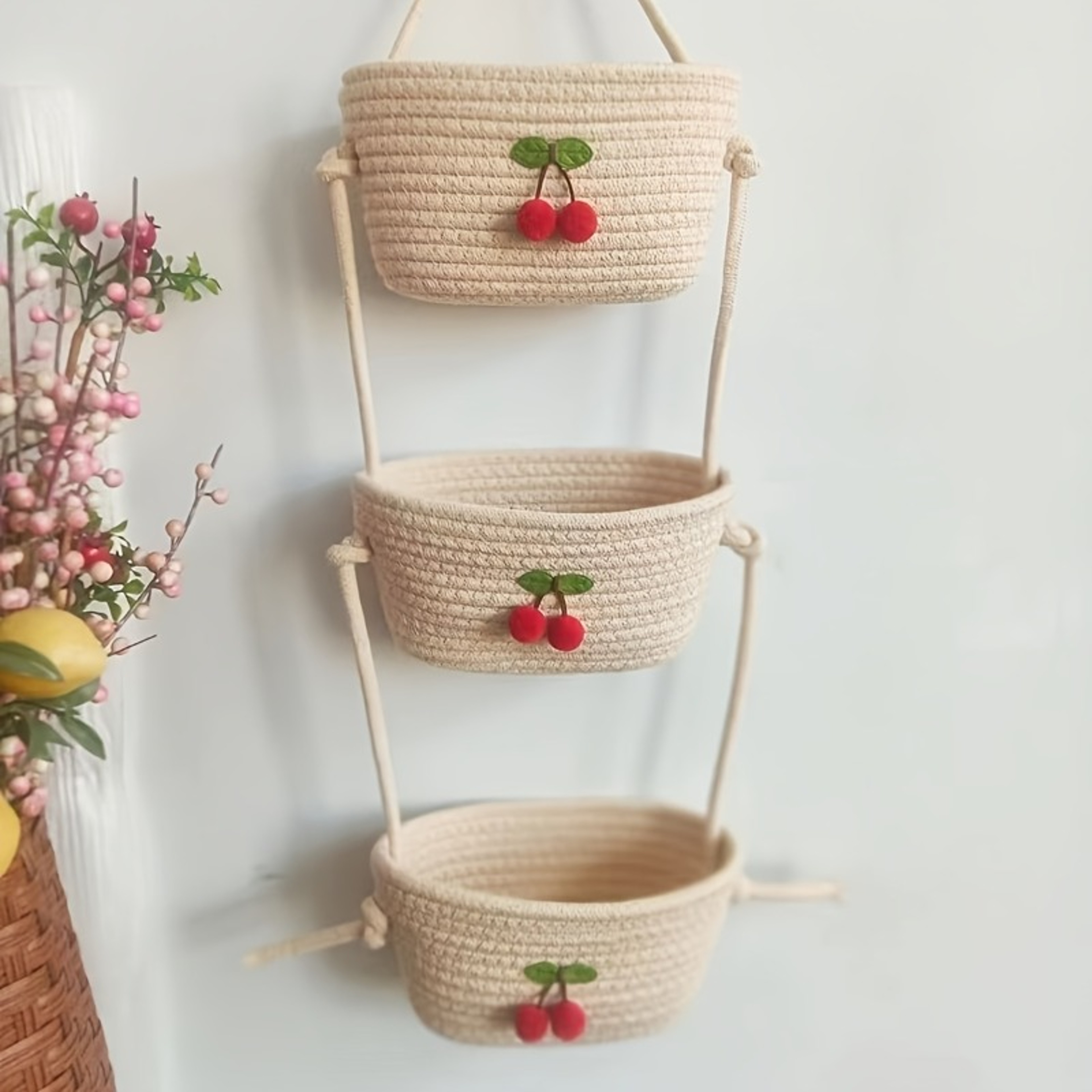 Hanging Storage Baskets, Hand-woven Wall-mounted Shelf Baskets, Decorative Storage Baskets for Home – view 1