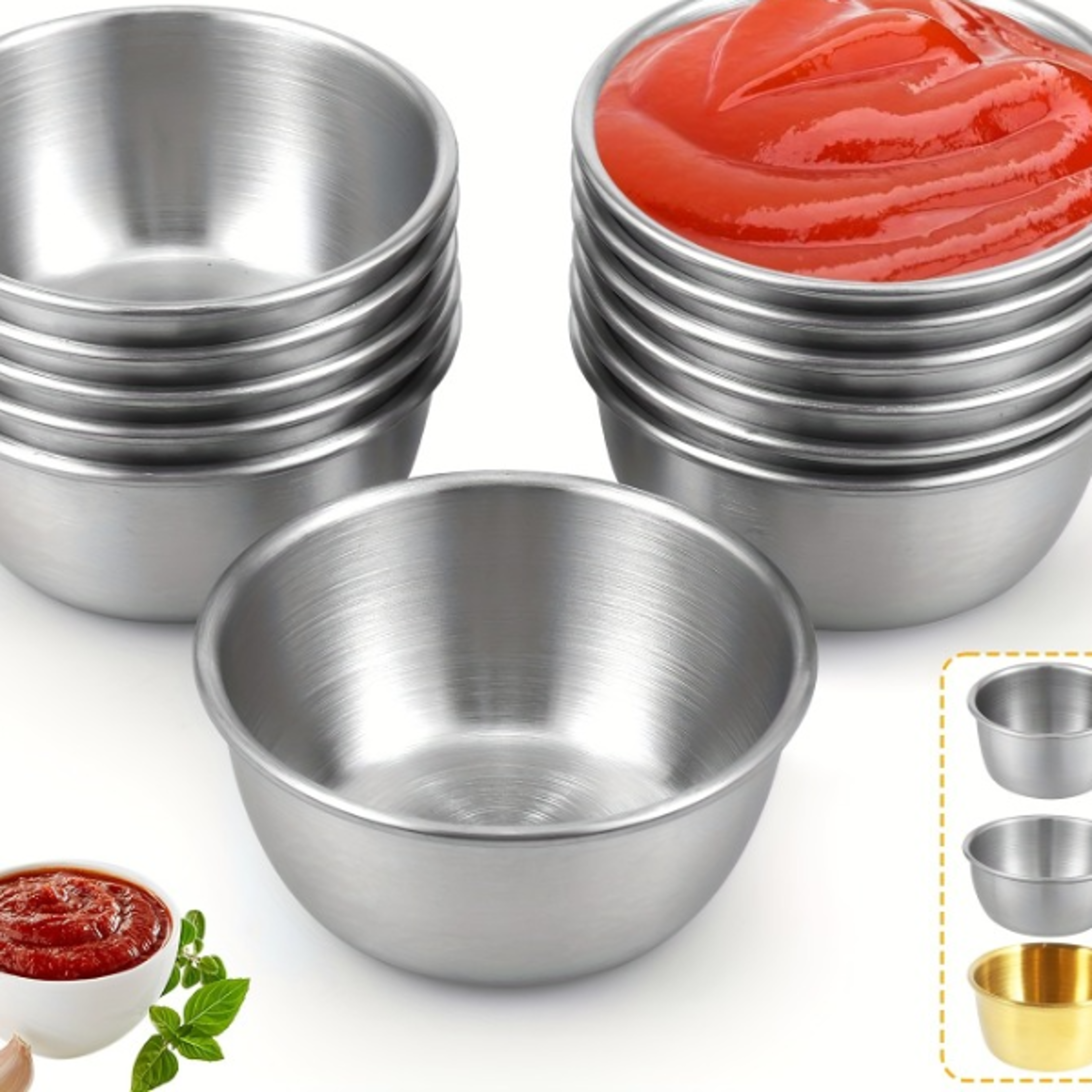 Mini Sauce Dipping Bowls Stainless Steel Sauce Cups for Dining