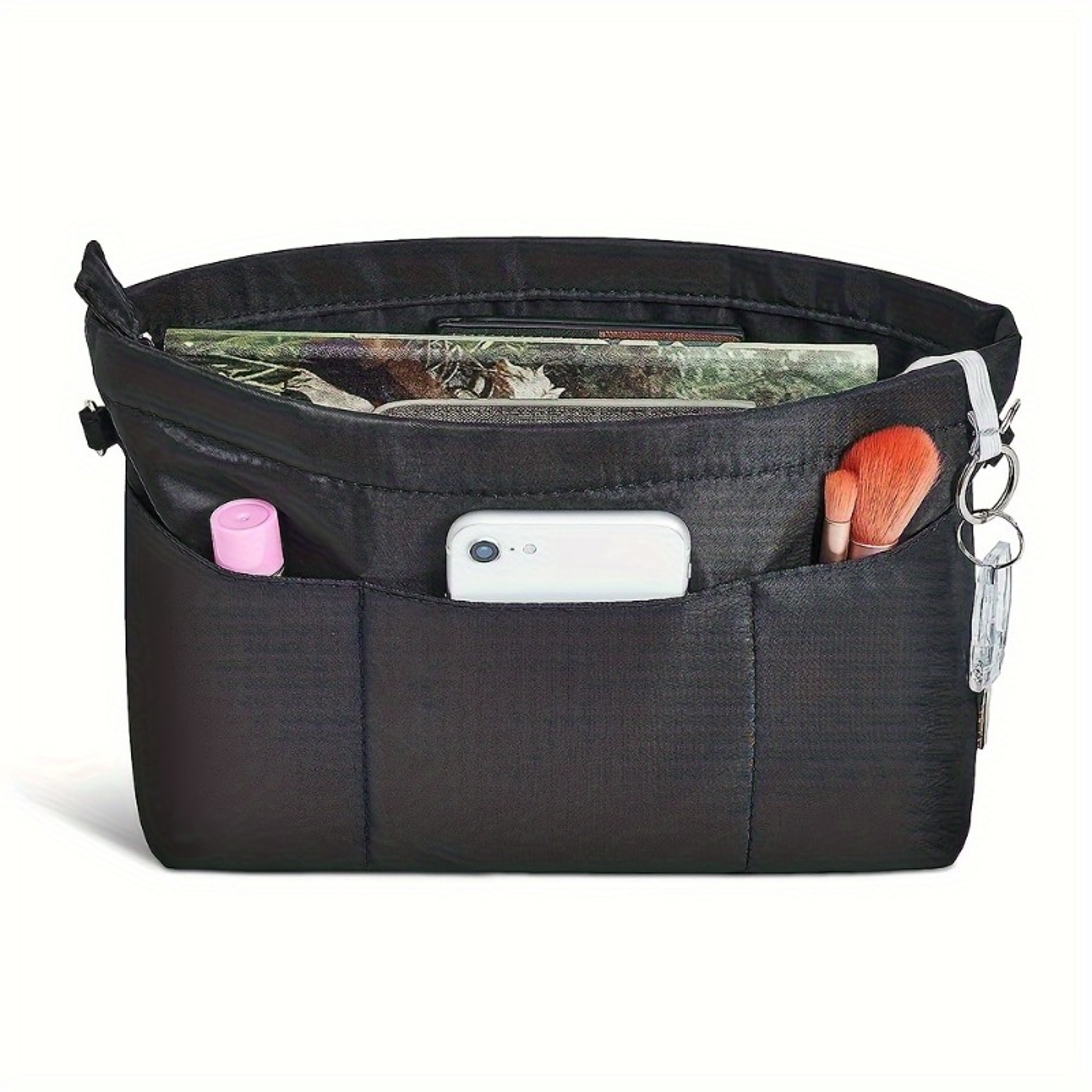 Lightweight Zippered Storage Nylon Tote Foldable Cosmetic Organizer Pockets Toiletry Bag Insert Bat 5