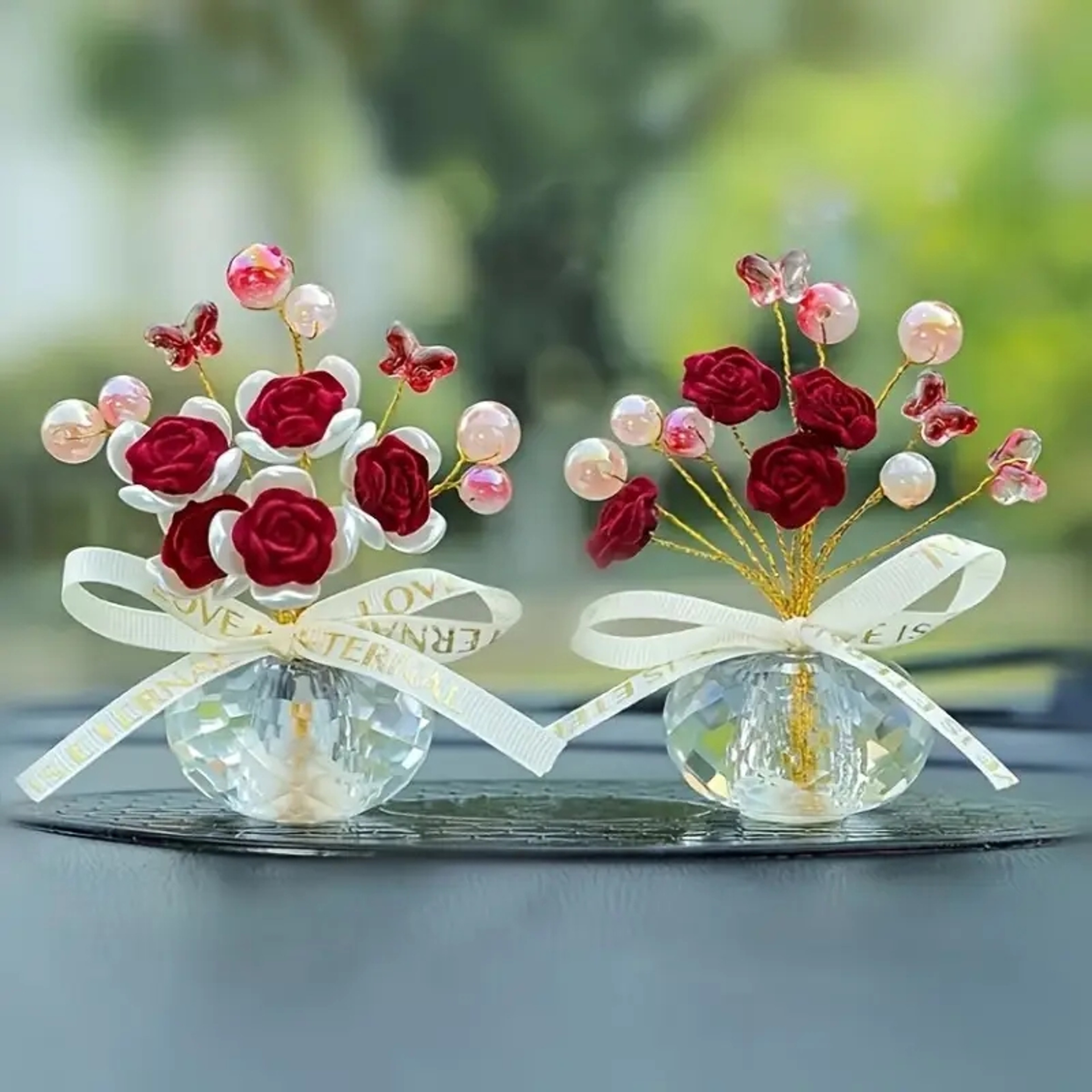 Crystal Glass Rose Dashboard Ornament  Elegant Decor For Home Bedroom Car Perfect Holiday Gift For  1