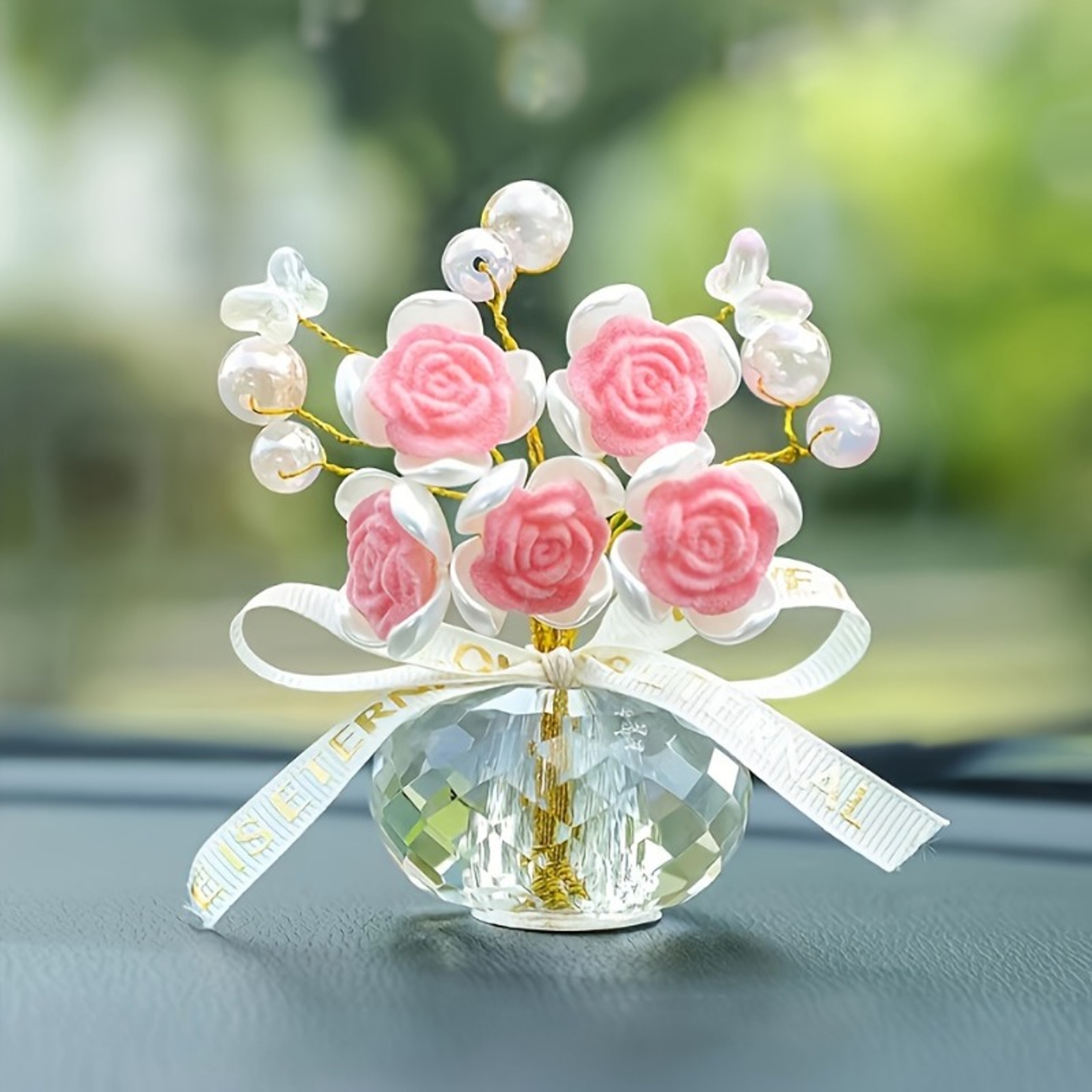 Crystal Glass Rose Dashboard Ornament  Elegant Decor For Home Bedroom Car Perfect Holiday Gift For  4