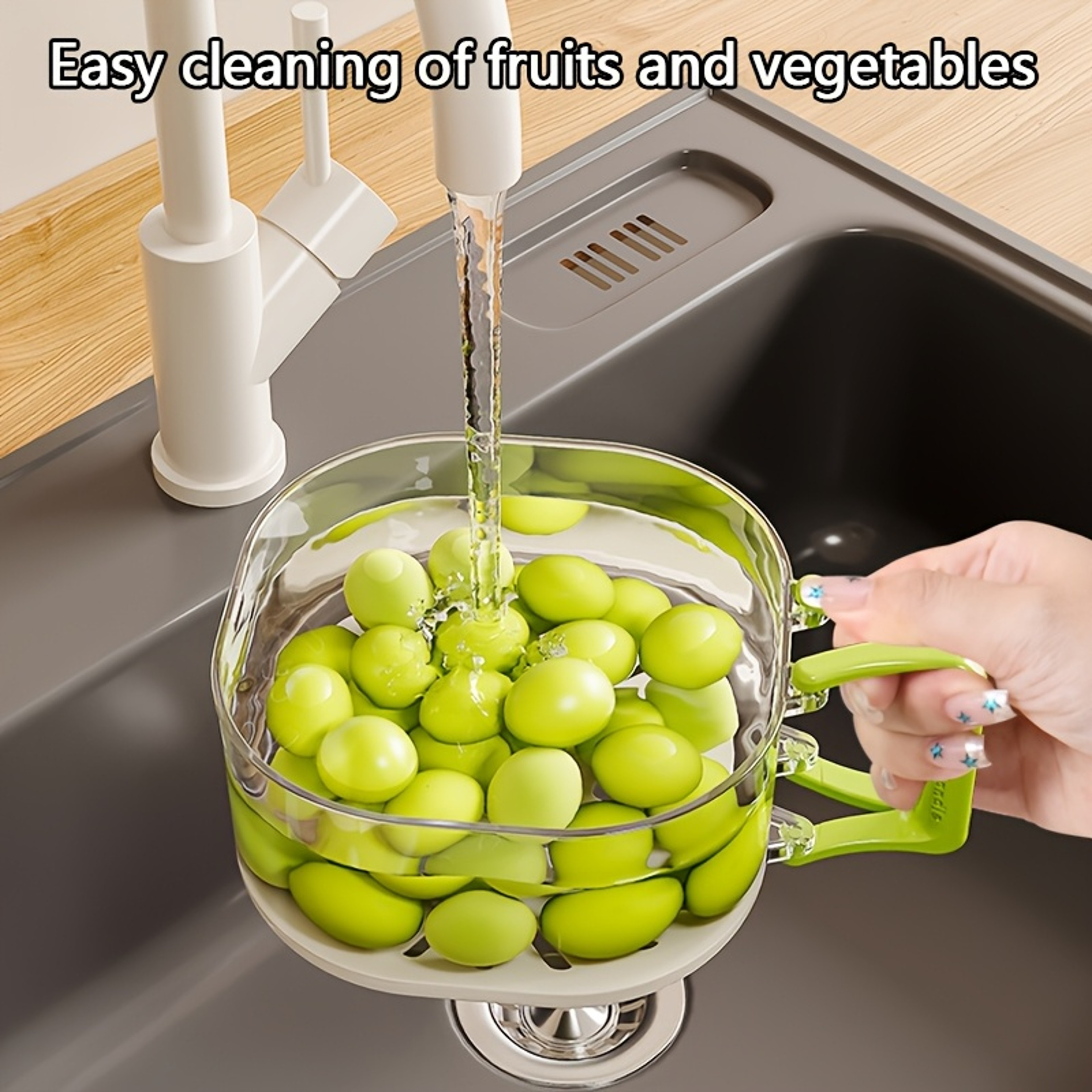 Foldable Handle Double Layer Drain Basket, Multi-Functional Fruit Drainer Container, Food Strainer Organizer Box – view 6