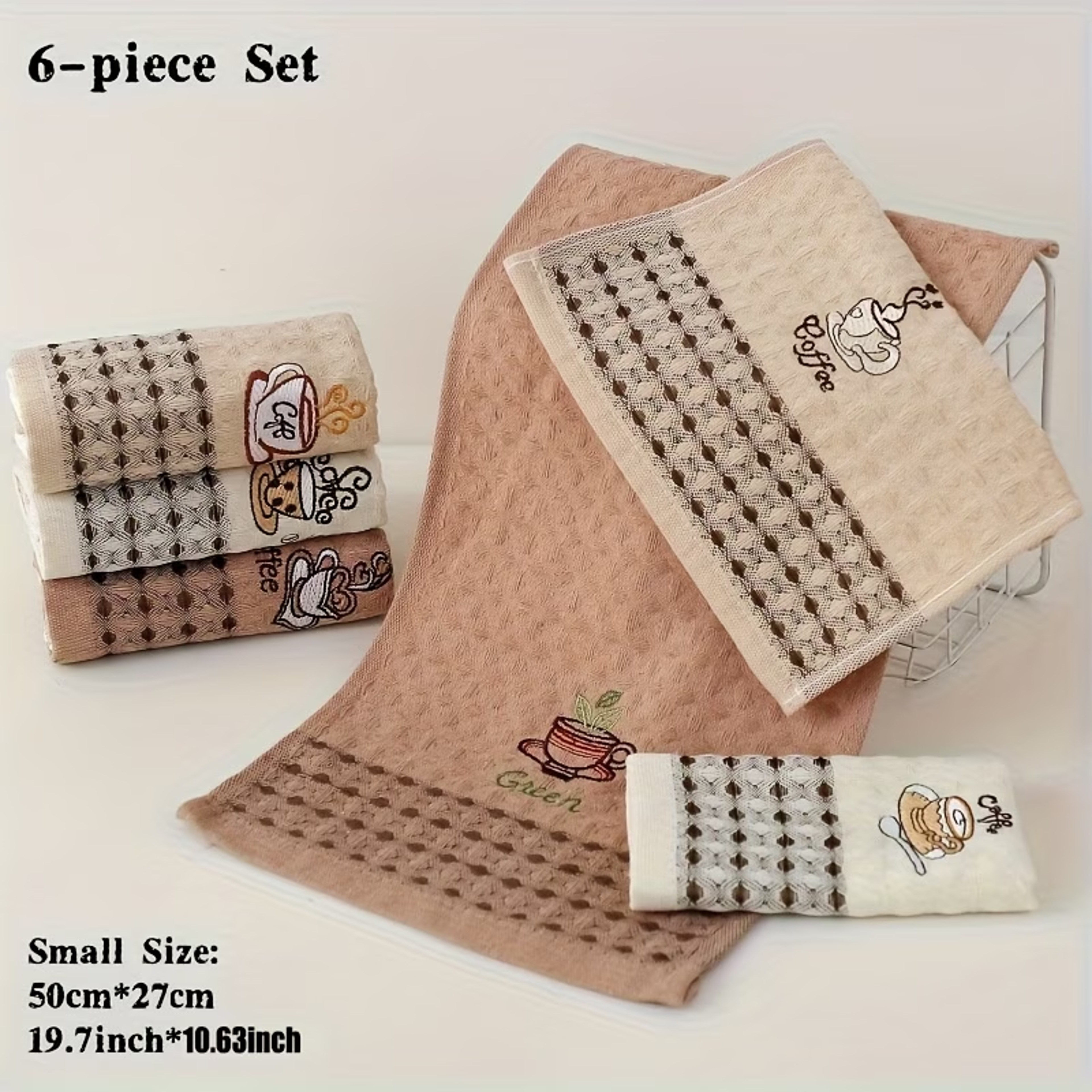 Super Absorbent Coffee Cup Embroidered Kitchen Dish Towels Set Quick Dry Kitchen Cleaning Cloths Ho 7