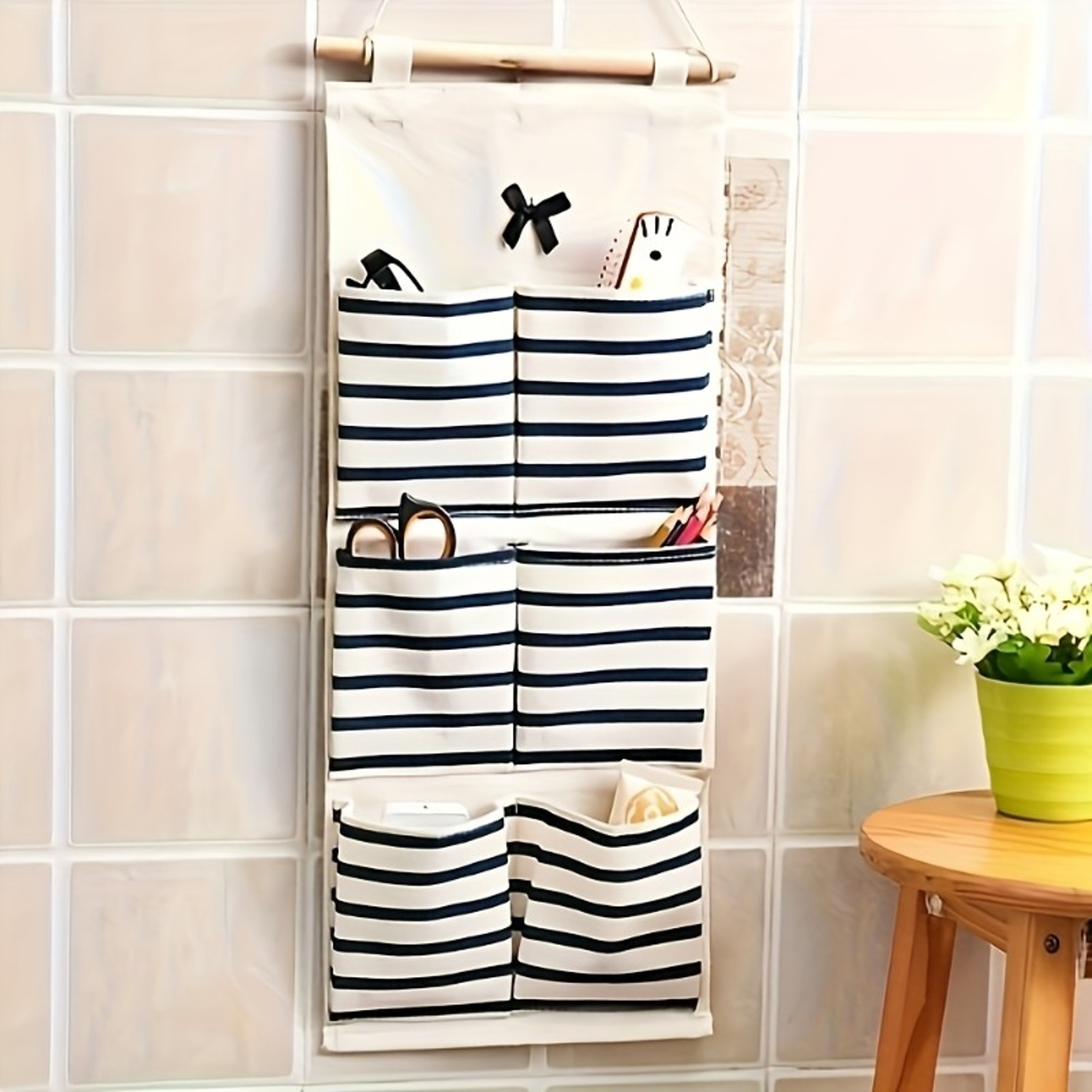 Linen Hanging Organizer With Multi Pockets Wall Mounted Closet Storage For Efficient Room Organizat 0