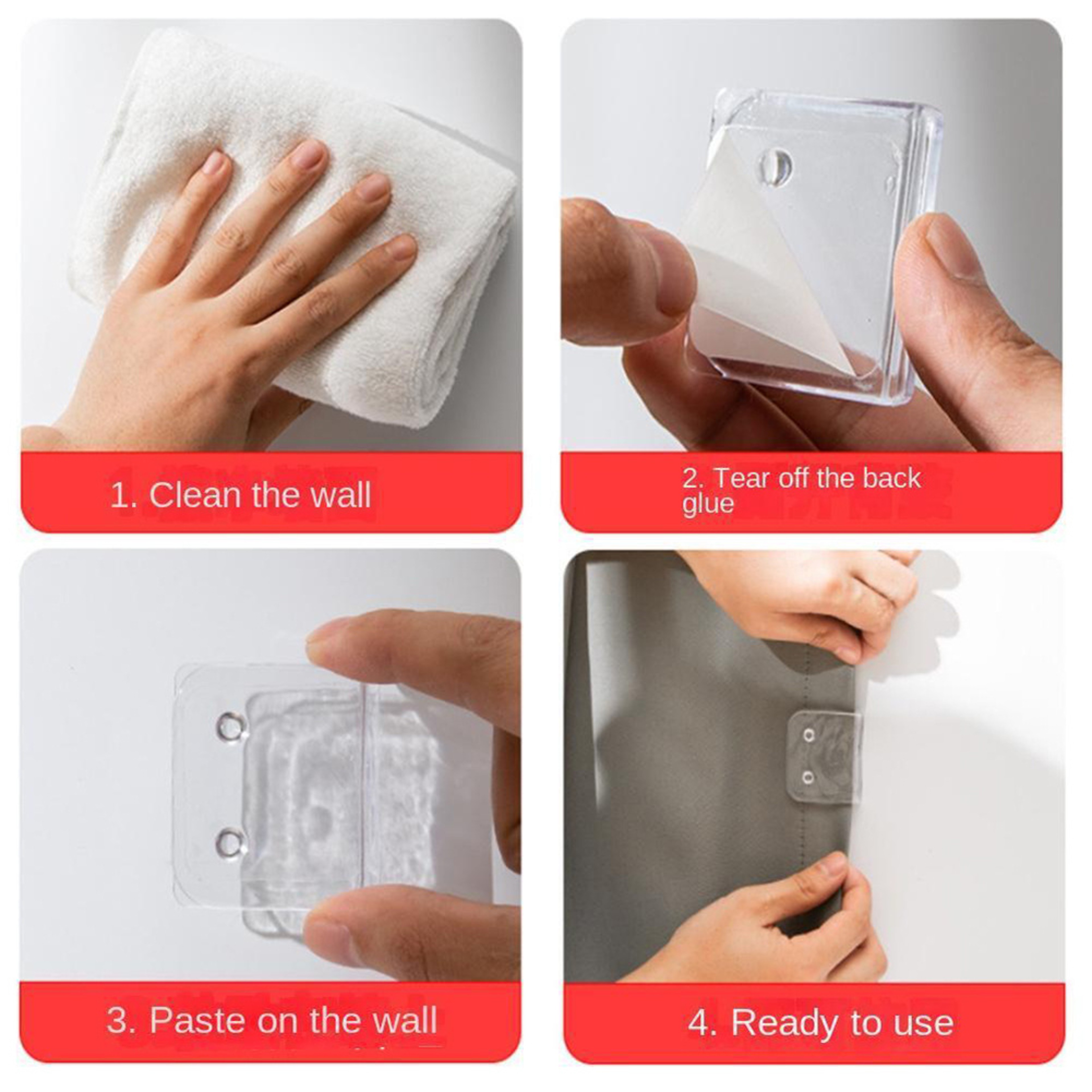 SelfAdhesive Shower Curtain Clips Windproof Transparent Plastic For Secure Bathroom Curtain Holding 4