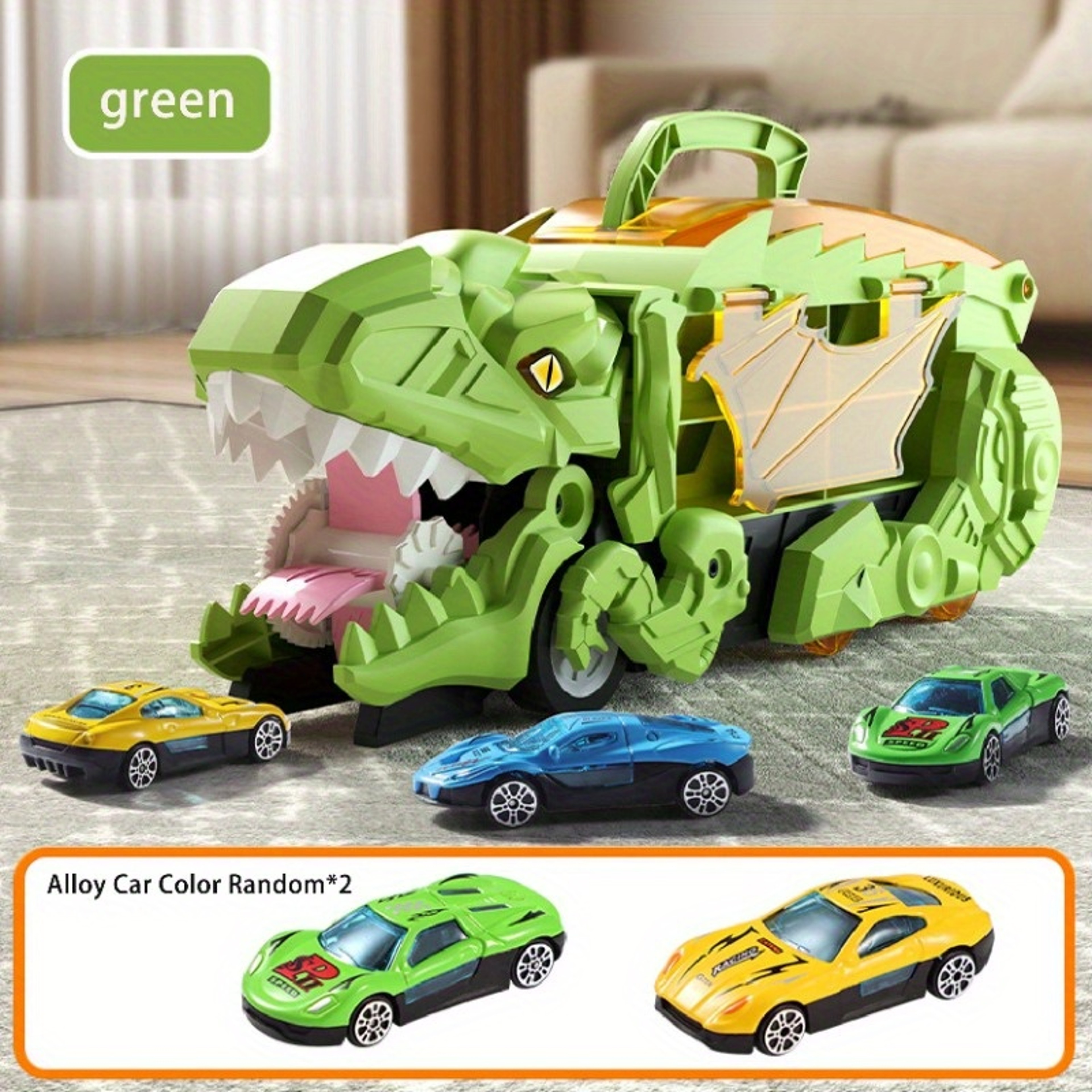 Dinosaur Swallowing Track Deformation Truck Toy With Alloy Racing Car Foldable Transport Storage To 5