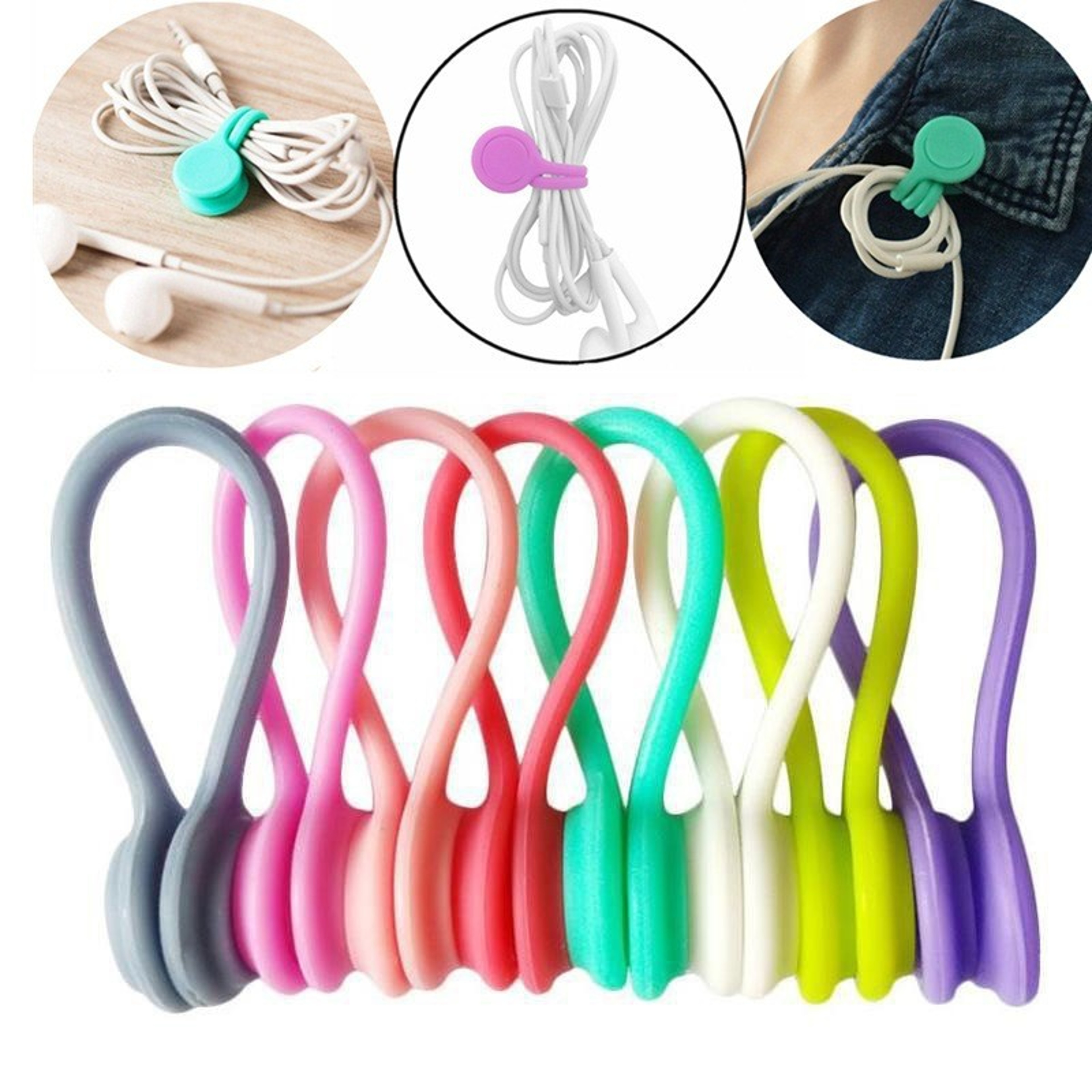 Magnetic Cable Ties For USB Headphones Keychains Desk Cord Organizer 2