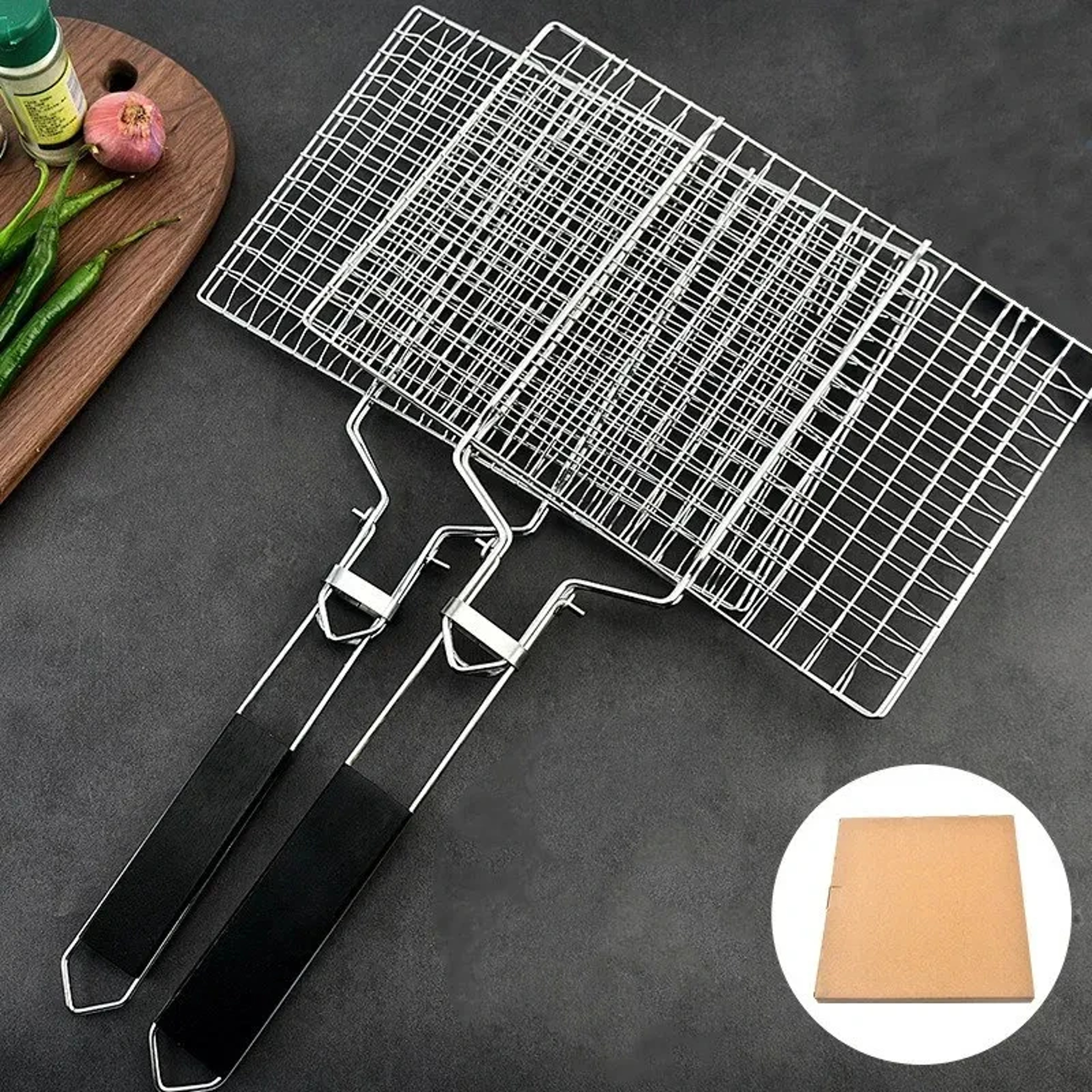 Non Stick Stainless Steel BBQ Mesh Grill Basket Mat For Meat Vegetable Steak Barbecue Picnic Party  2