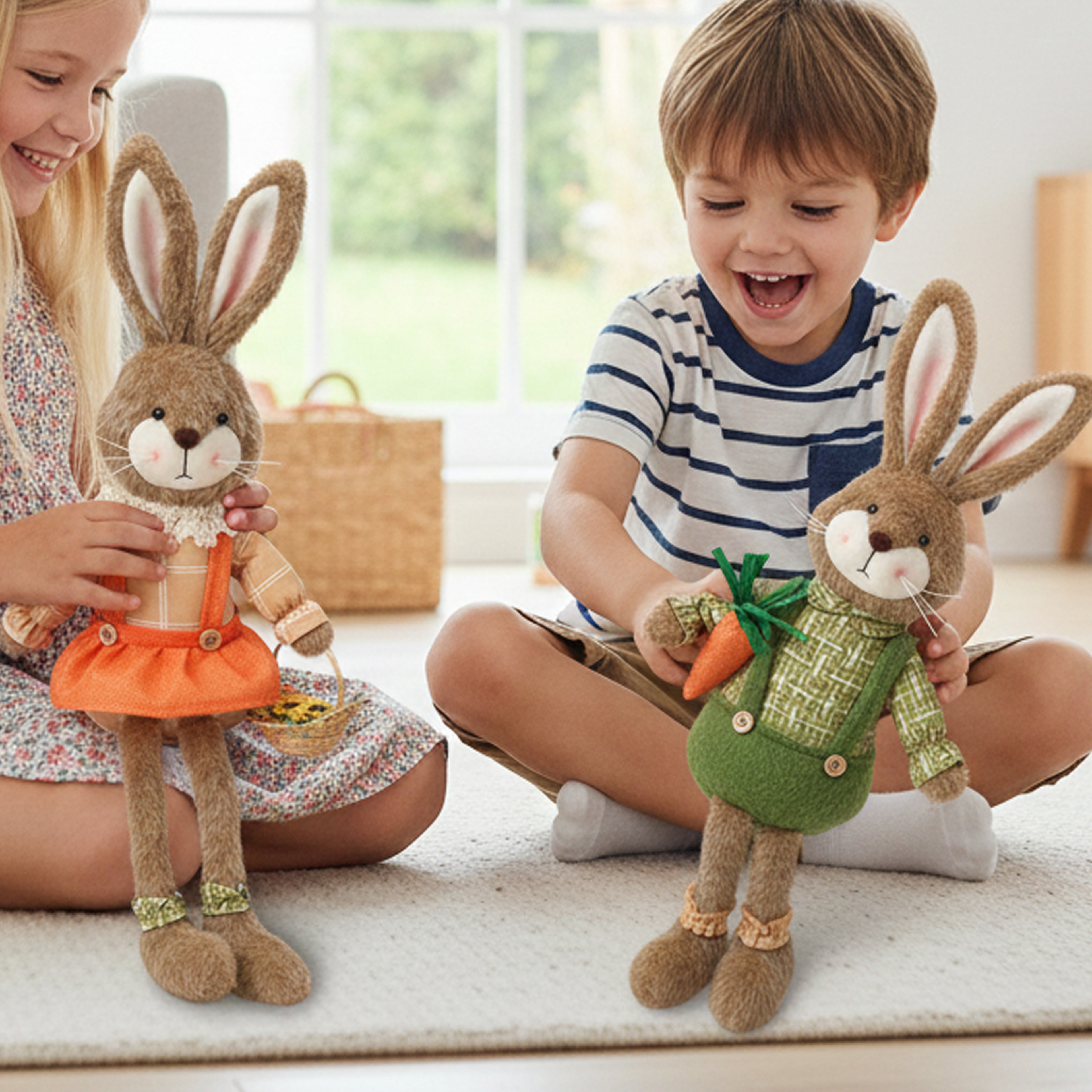 Creative Handmade Bunny Figurine Unique Fabric Rabbit Ornament for Mantel Shelf Home Accent Gift – view 3