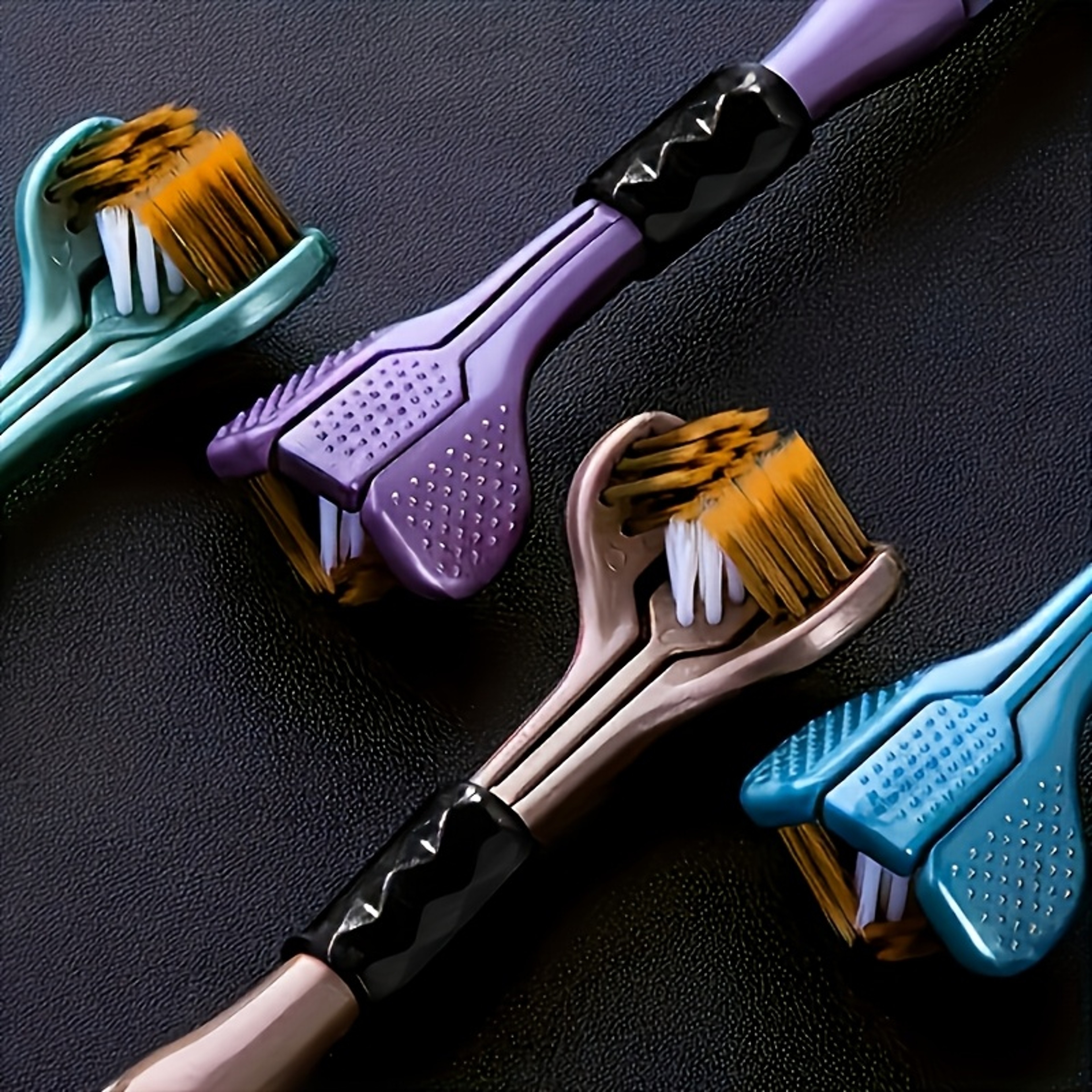 Ergonomic Manual Toothbrush Set With Soft Grip Handle Golden Volcanic Bristles Replacement Brush He 1
