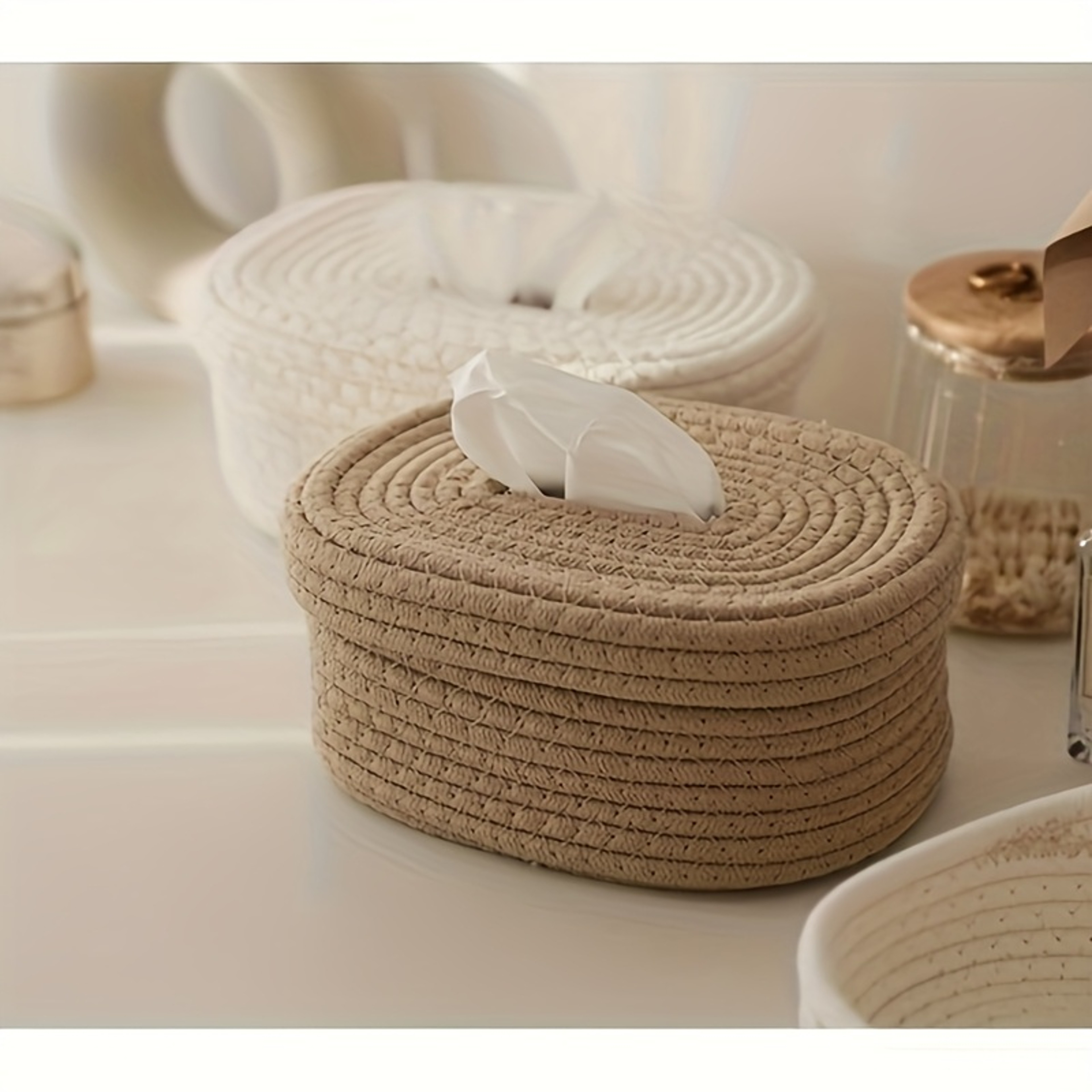 Stylish HandWoven Fabric Tissue Box Holder Washable Multifunctional Storage Lightweight For Face To 0