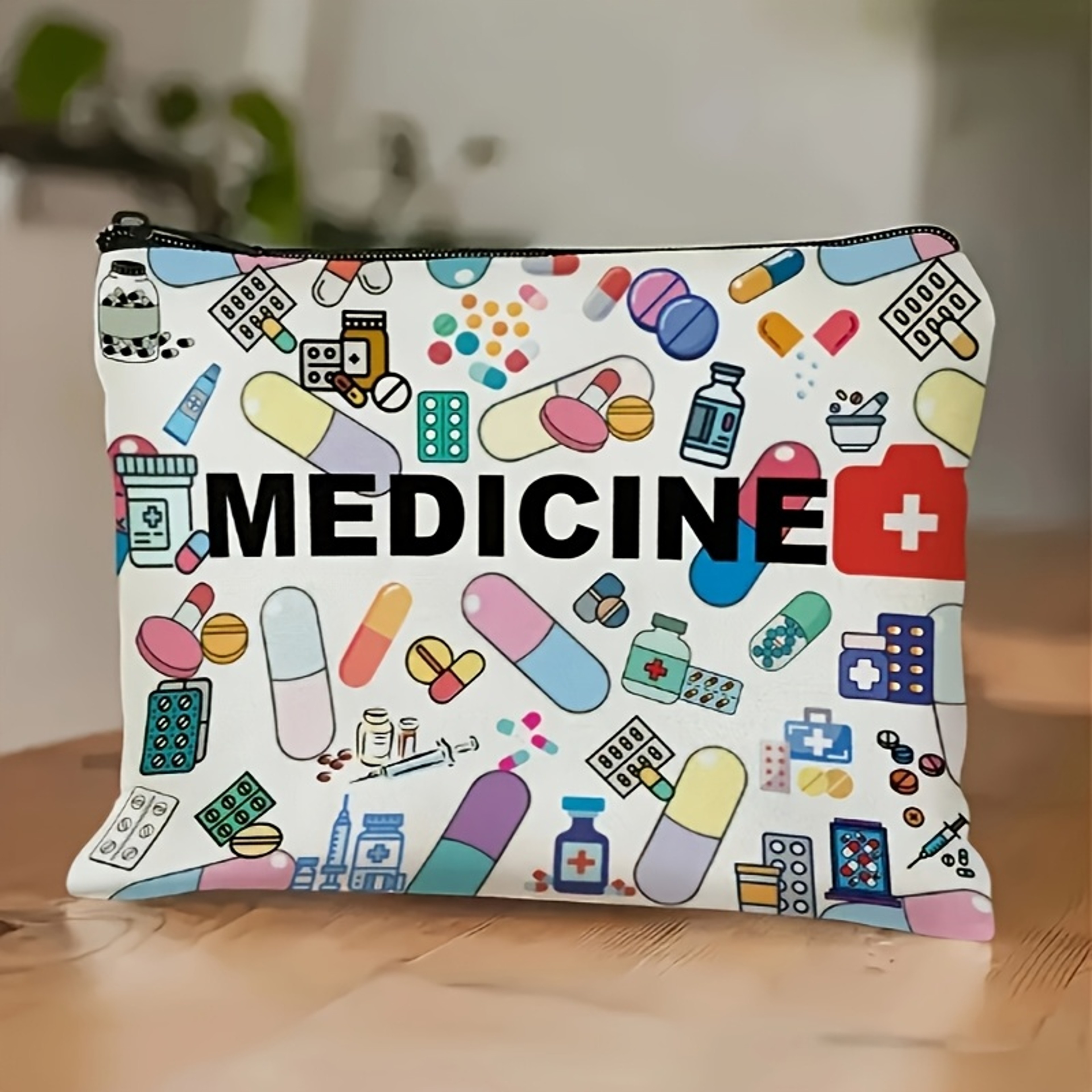 MedicineThemed Cosmetic Travel Bag  Foldable Lightweight Zippered Makeup Organizer With Pill  Syrin 0