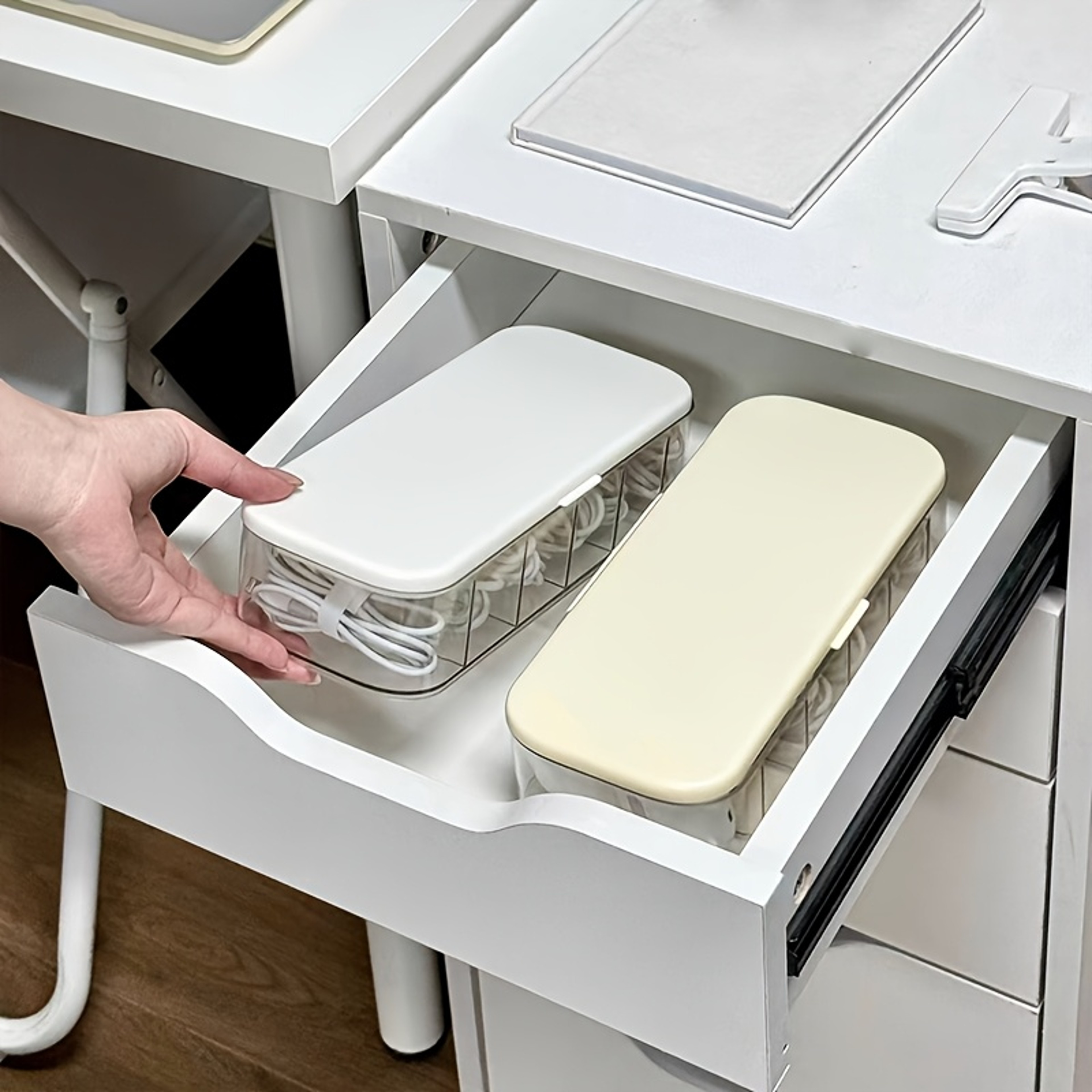 Compact Transparent Desktop Cable Organizer Box With Lid Cord Charger Storage Solution No Power Nee 2