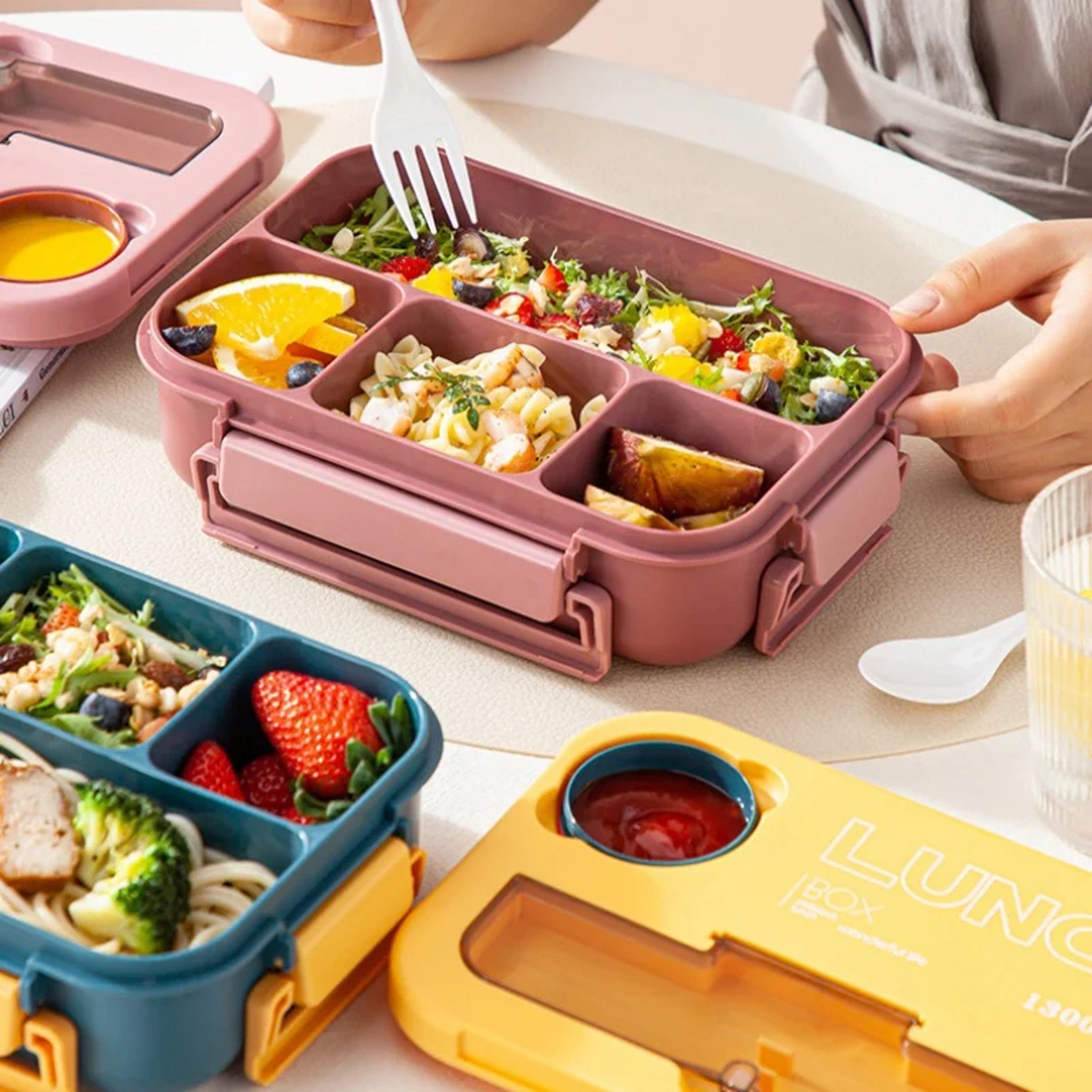 Compartment Box Kids Lunch Box With Fork Spoon Microwave Food Storage Container 3