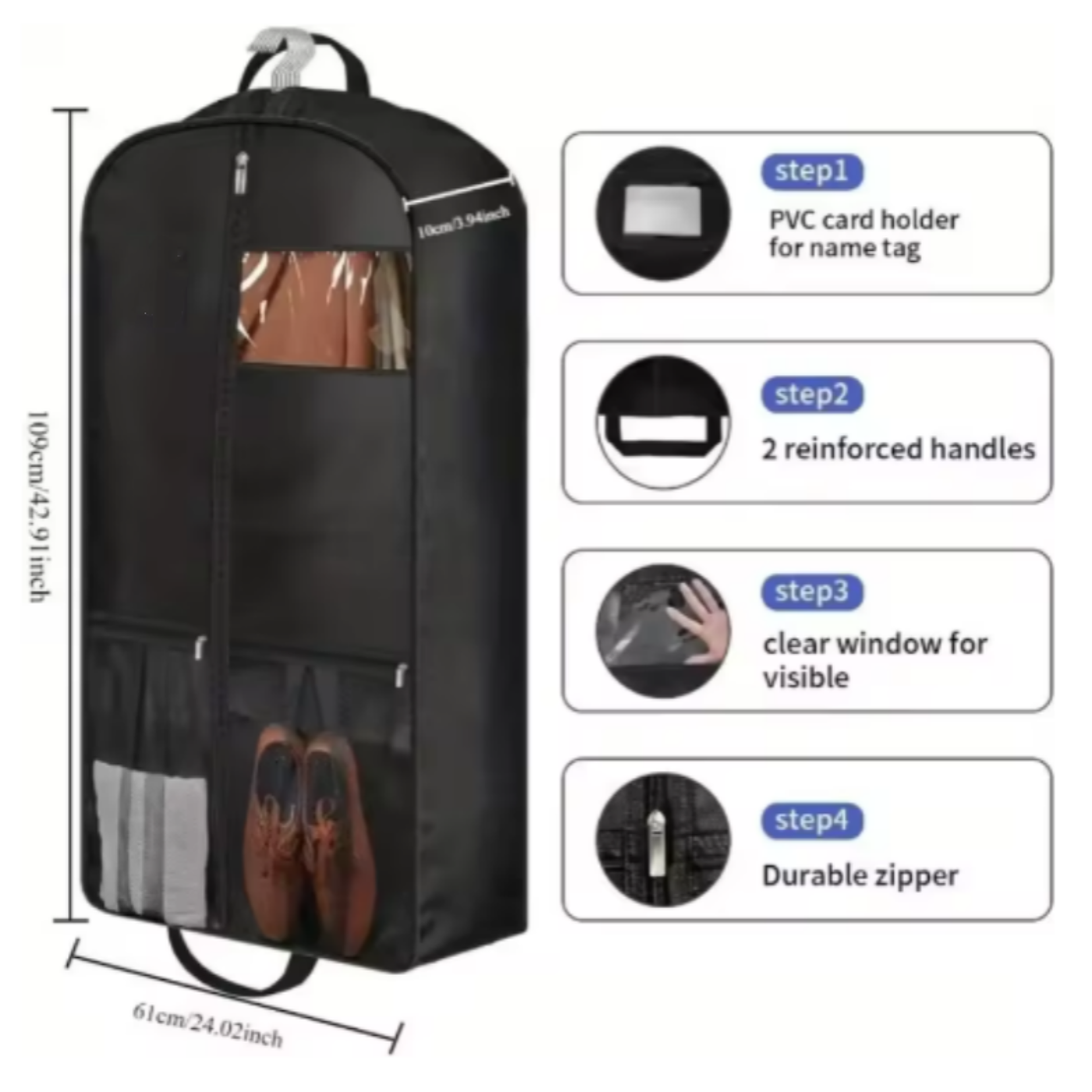 Travel Suit Bag with Zipper Closure – Hanging Clothes Storage Organizer for Shirts, Coats & Dresses – view 3