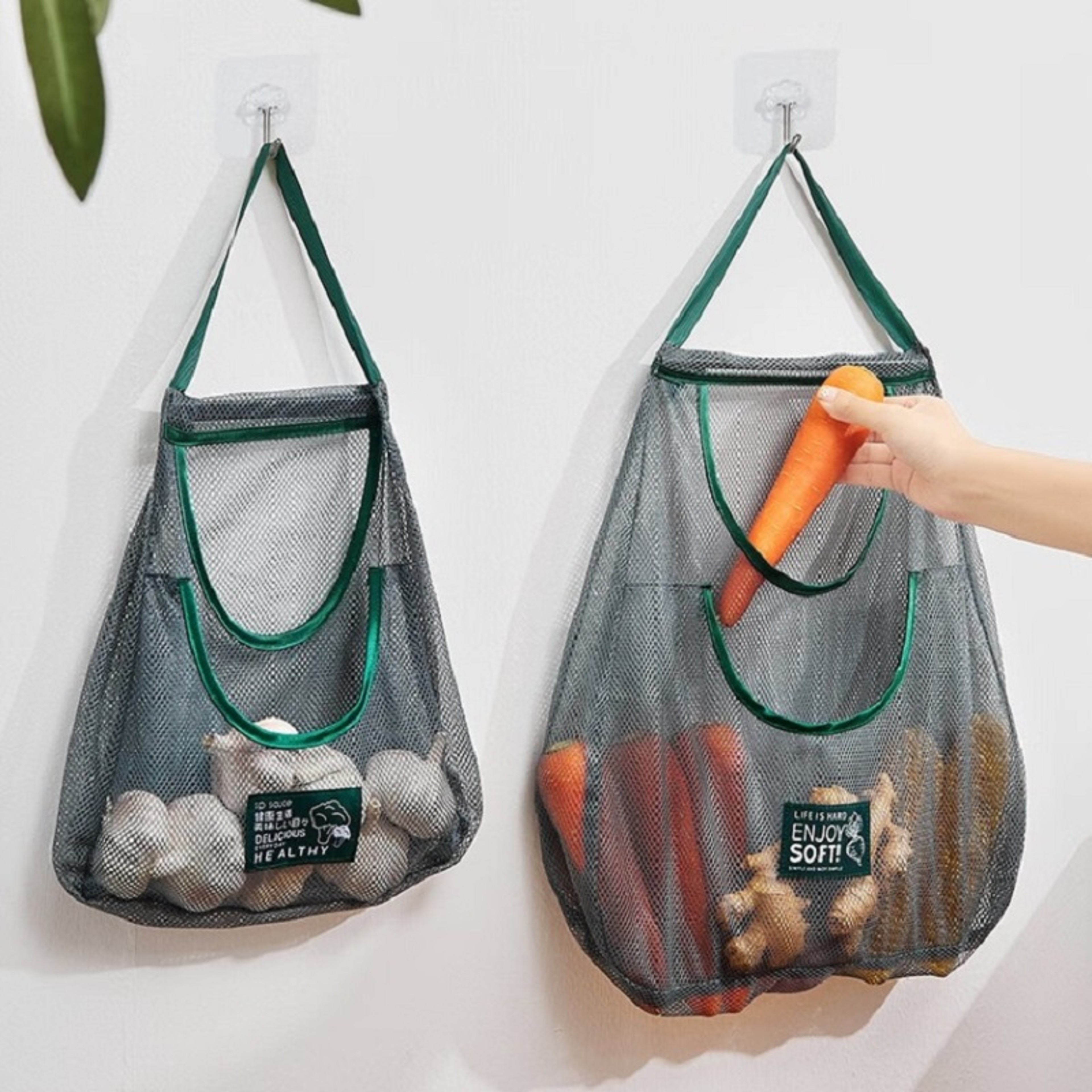 Reusable Hanging Mesh Storage Bags For Fruits Vegetables Garlic And Onions Kitchen Organizer 0