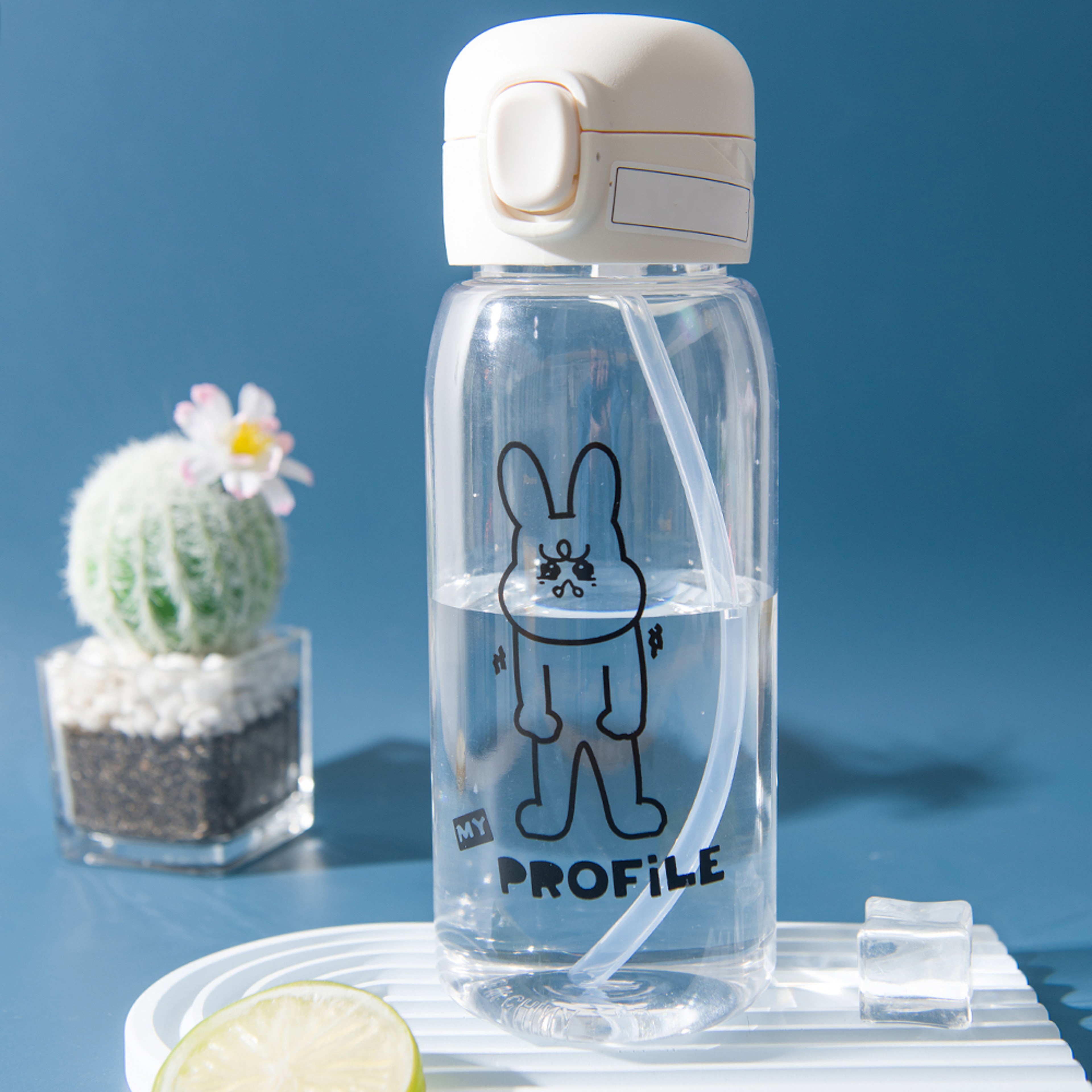 Transparent Creative Printed Plastic Water Bottle With Bouncing Straw Portable Outdoor Sports Cup F 6
