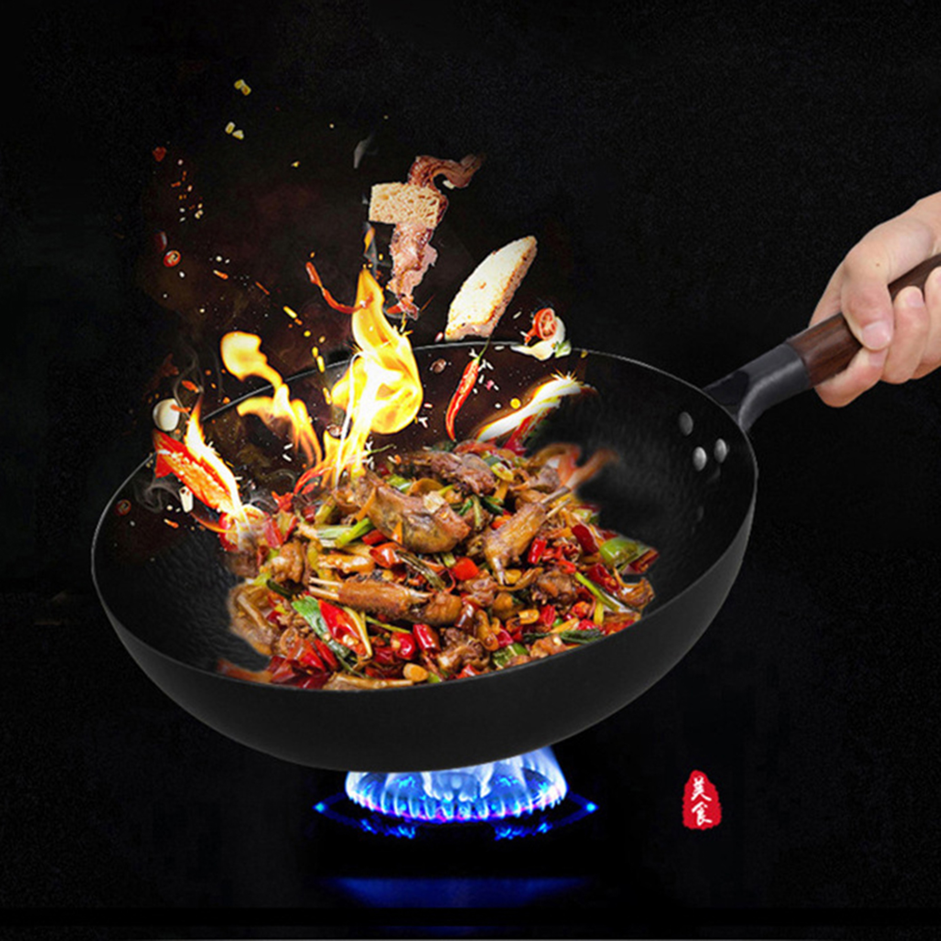 Pure Iron Wok Pan, Non-Coated Cast Iron for Gas and Induction Cooker Chinese Wok Cookware – view 2