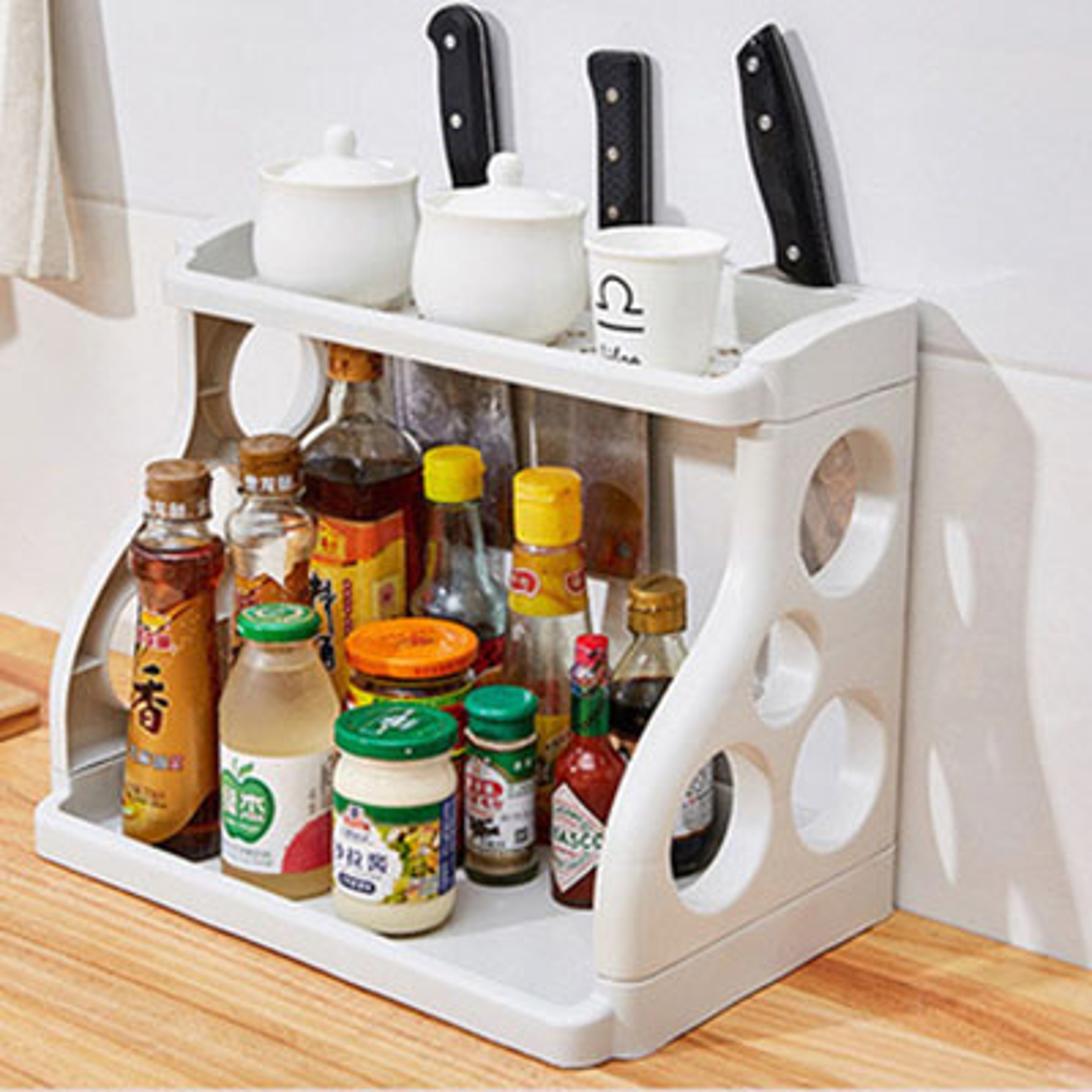 Double-Layer Kitchen Floor Shelf Multifunctional Knife Rack & Seasoning Organizer for Efficient Storage – view 1