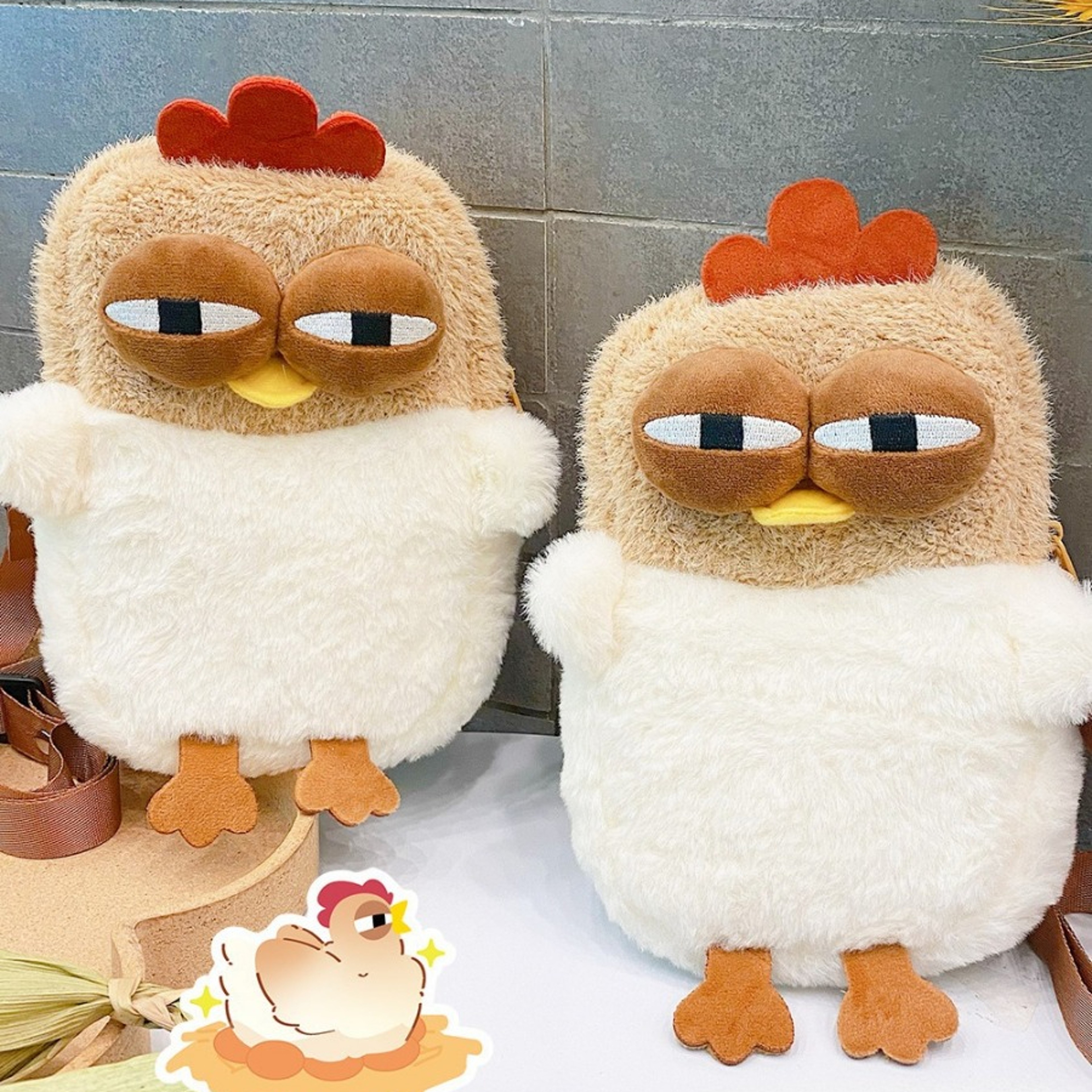 Chicken Plush Shoulder Bag  Cute  Funny Hen Satchel Purse With Pendant Keychain For Women 1