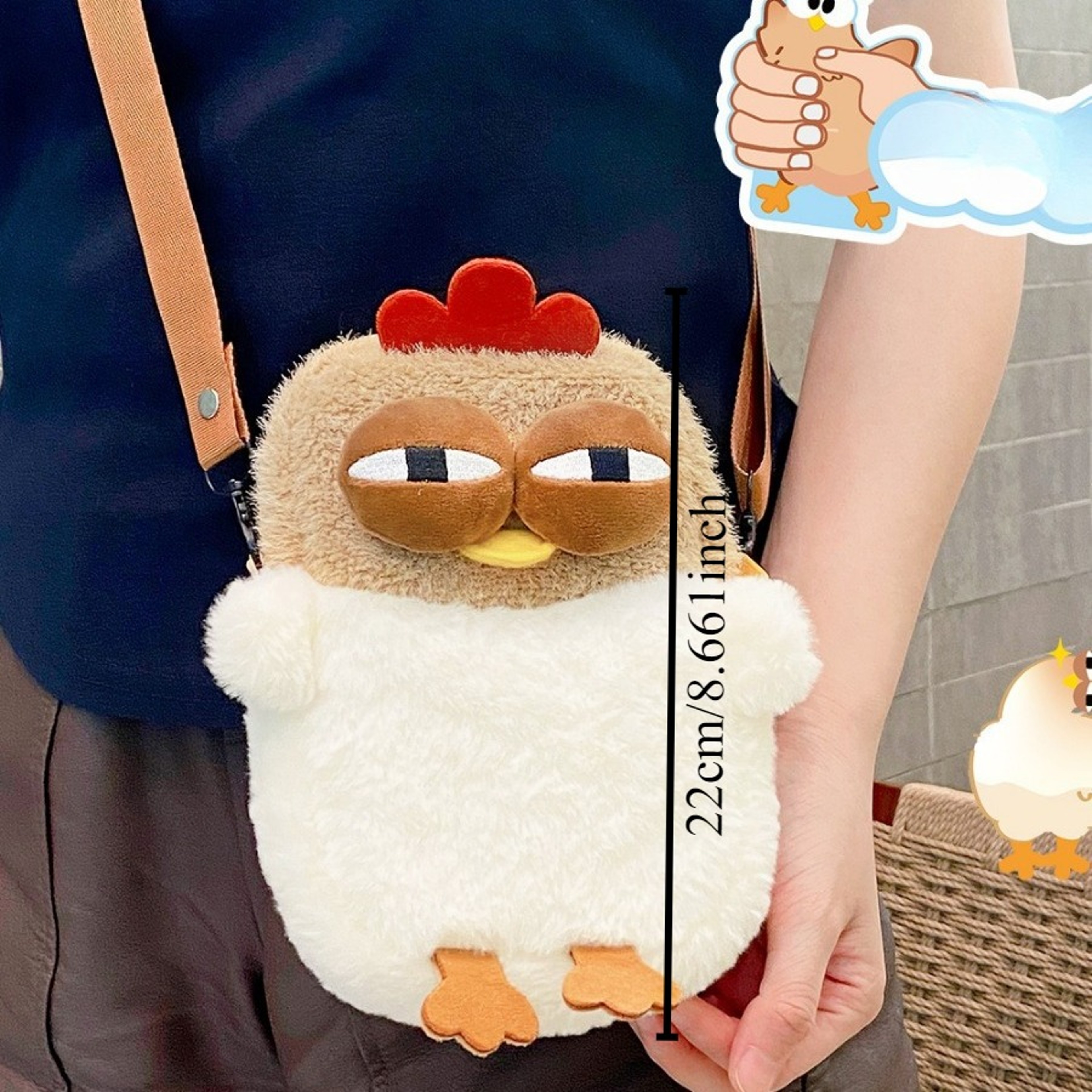Chicken Plush Shoulder Bag  Cute  Funny Hen Satchel Purse With Pendant Keychain For Women 3