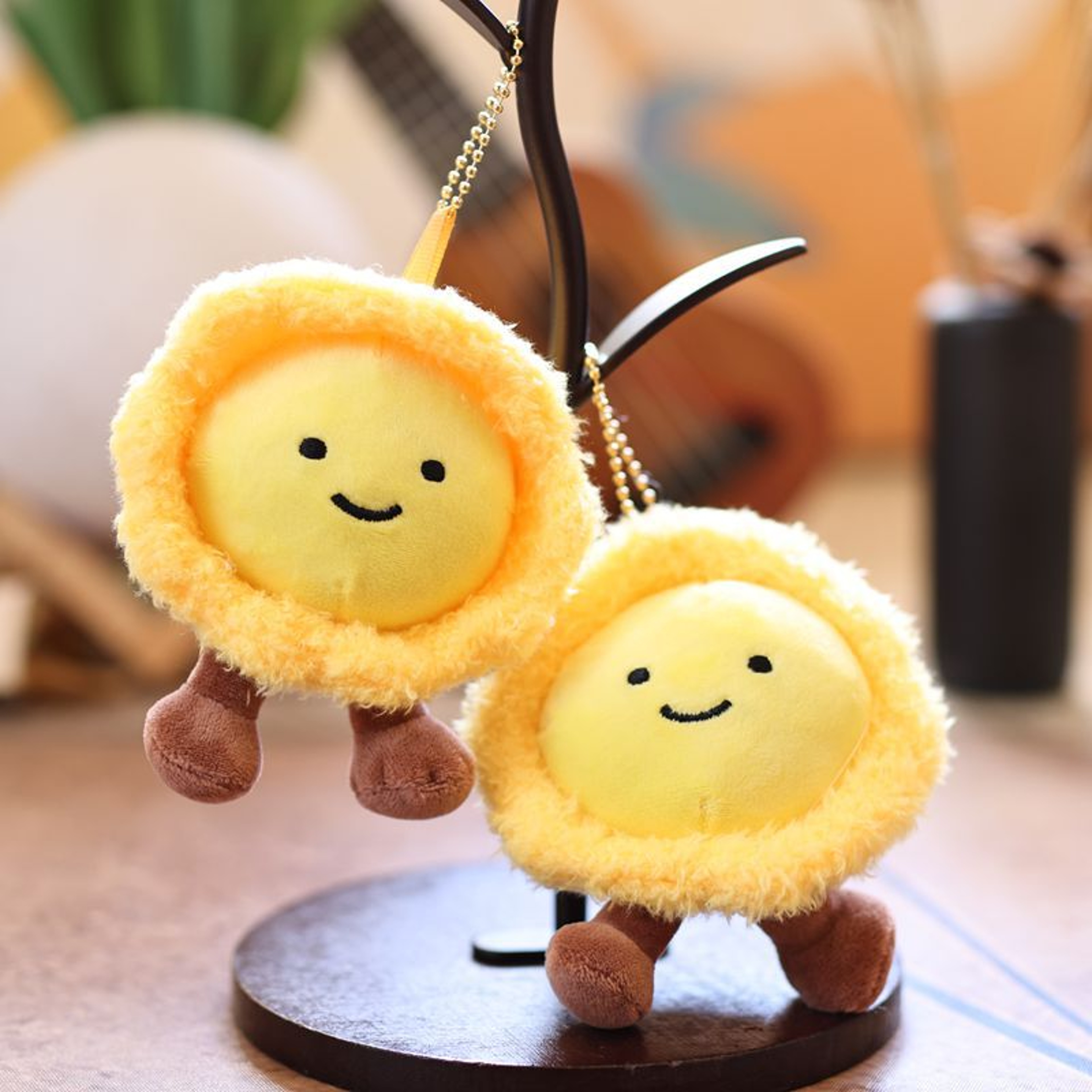 Plush Egg Tart Keychain  Sunflower Pendant Cute Plushie Toy Creative Bag Accessories For Women 3