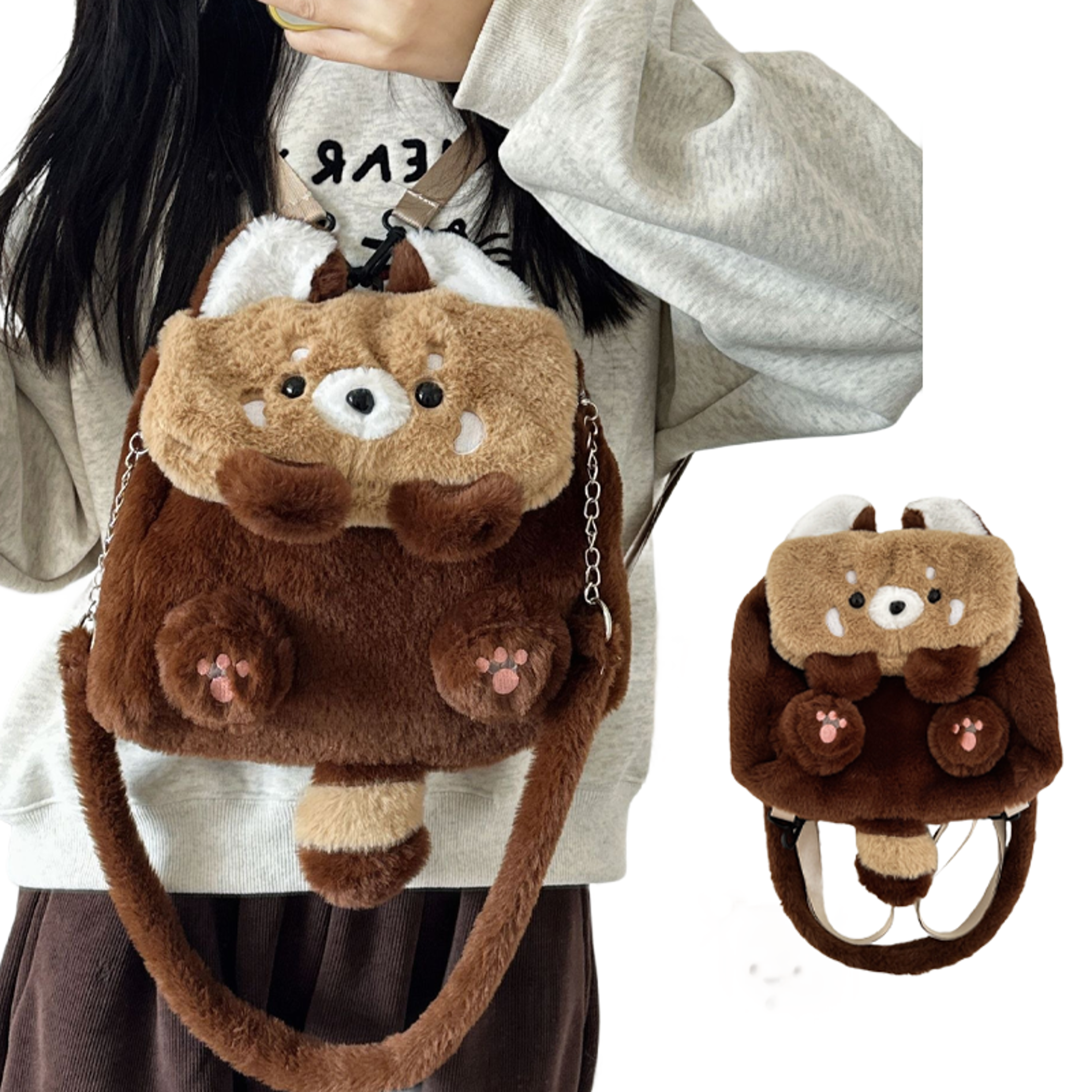 Cute Raccoon Plush Backpack With Detachable Shoulder Strap  Soft Anime Girl Plushie Bag For Women 1