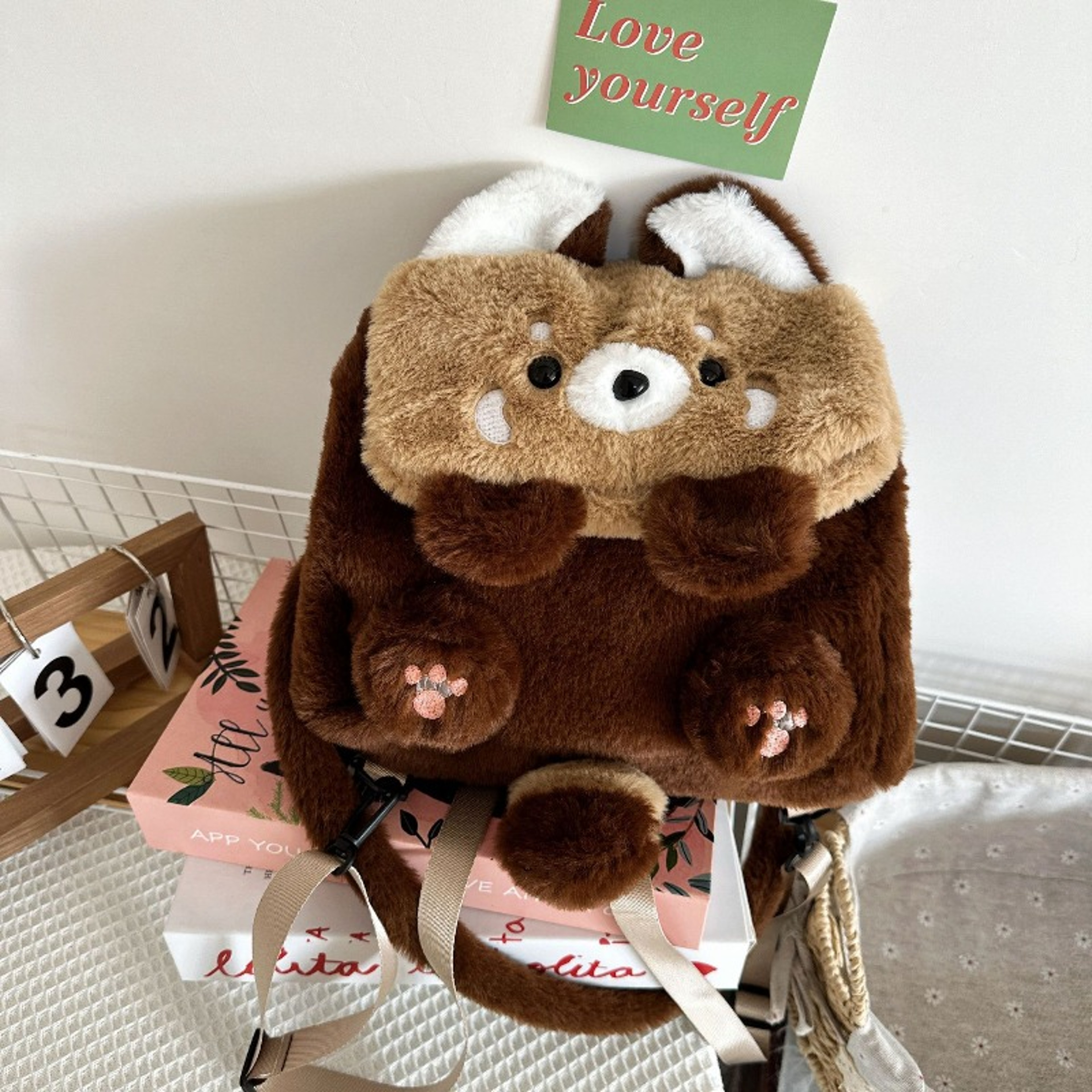Cute Raccoon Plush Backpack With Detachable Shoulder Strap  Soft Anime Girl Plushie Bag For Women 2