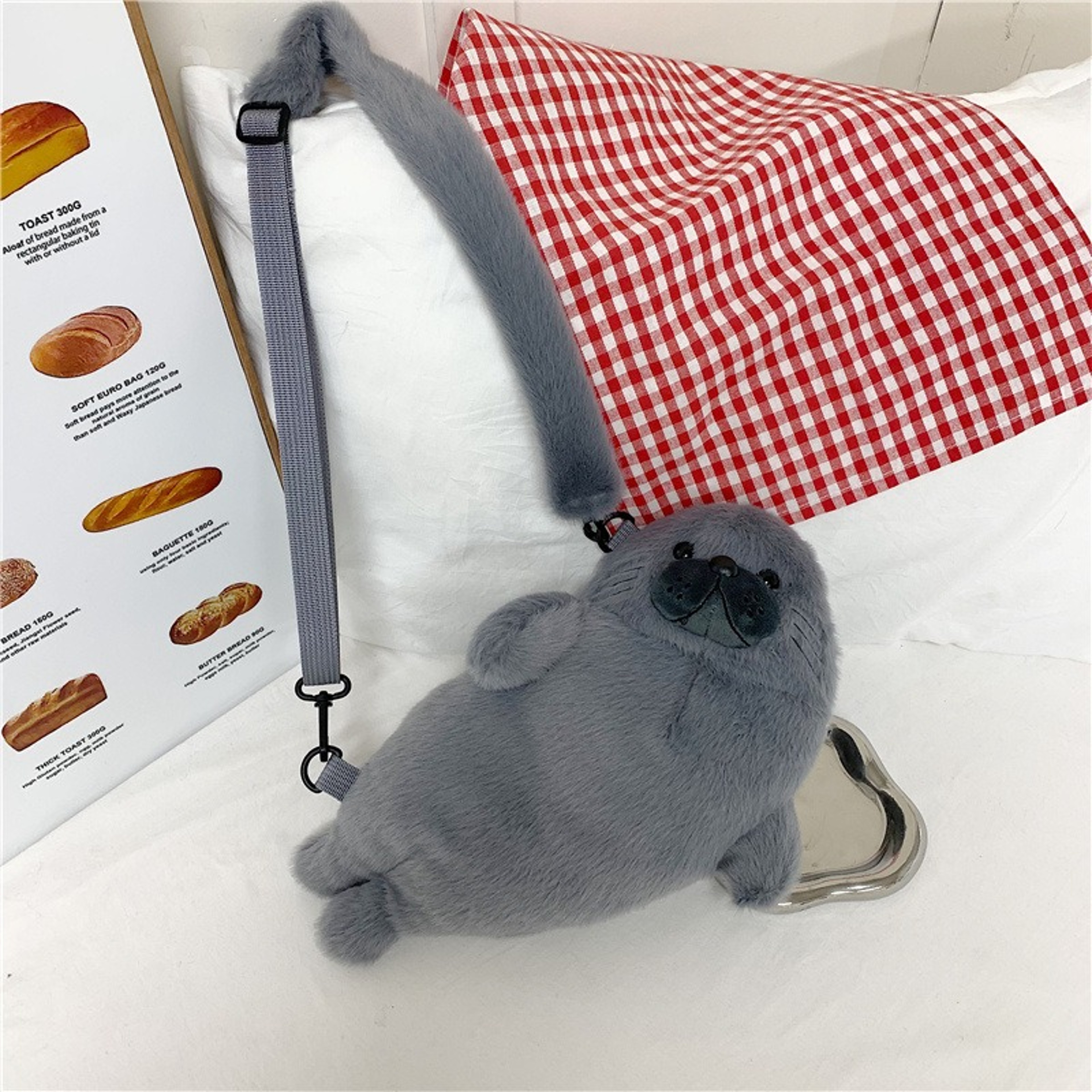 Cute Grey Seal Plush Handbag  Adorable Sea Animal Makeup Bag  Crossbody For Women  Birthday Gift 4