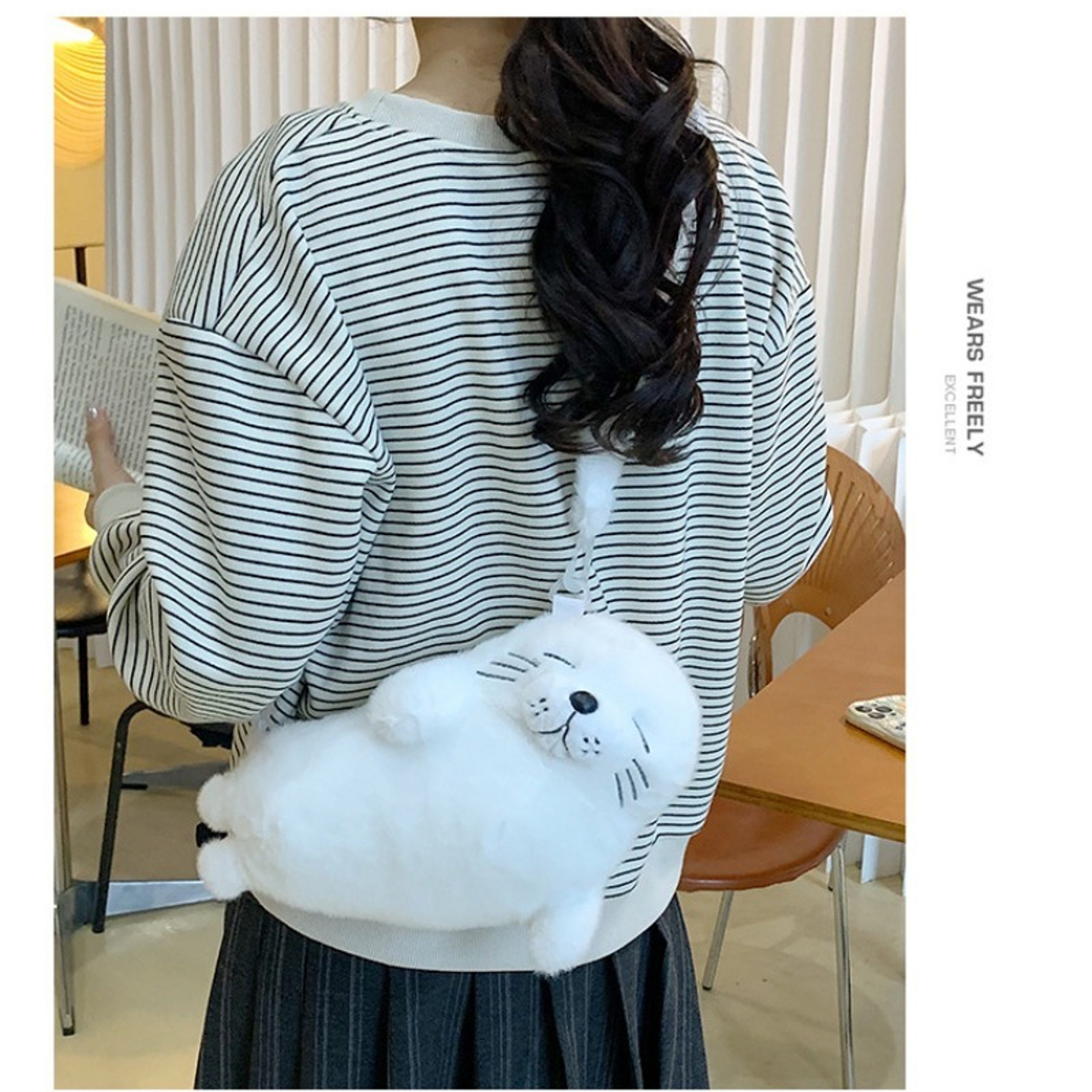 Cute Grey Seal Plush Handbag  Adorable Sea Animal Makeup Bag  Crossbody For Women  Birthday Gift 3