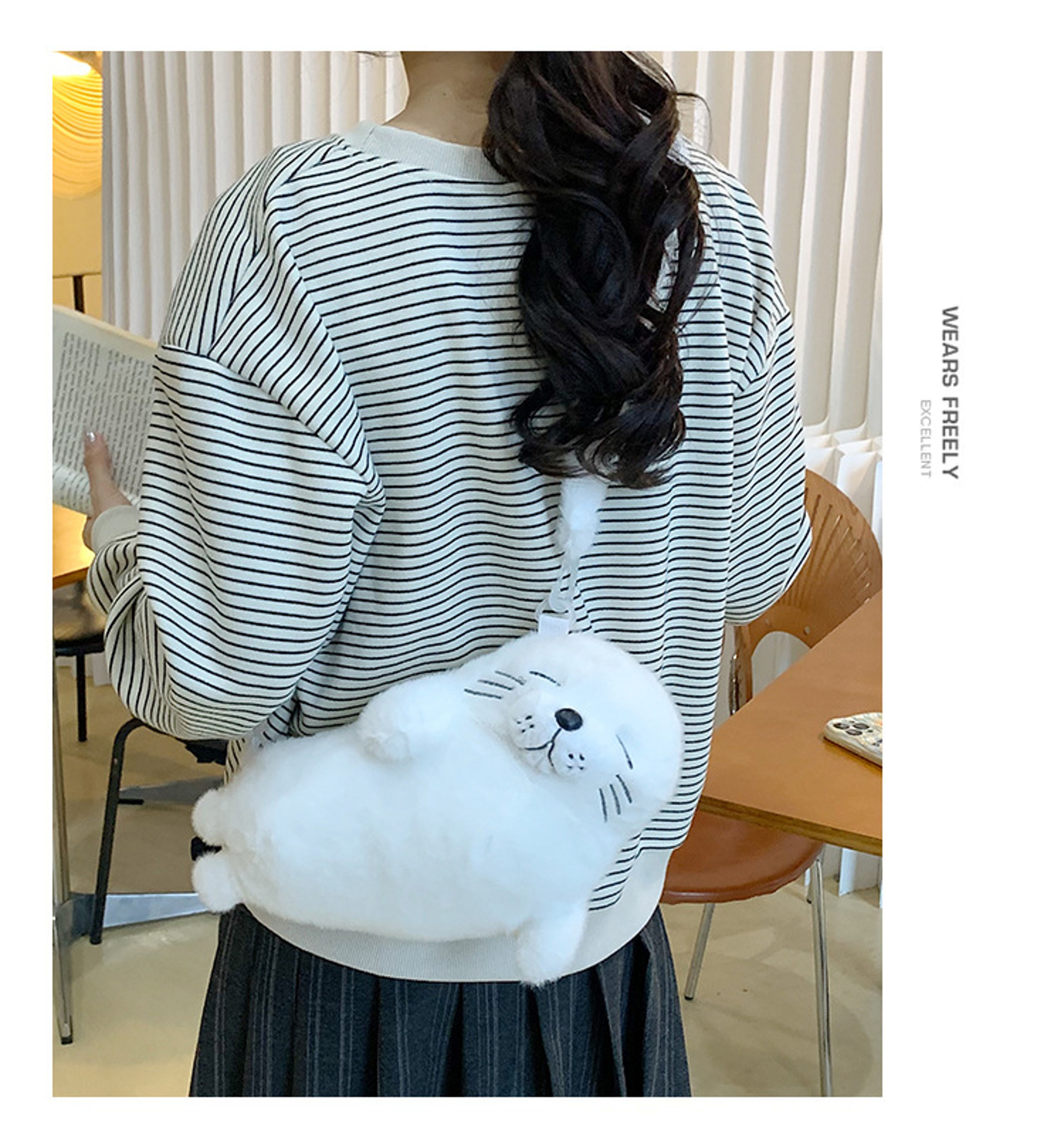 Cute Grey Seal Plush Handbag  Adorable Sea Animal Makeup Bag  Crossbody For Women  Birthday Gift 5