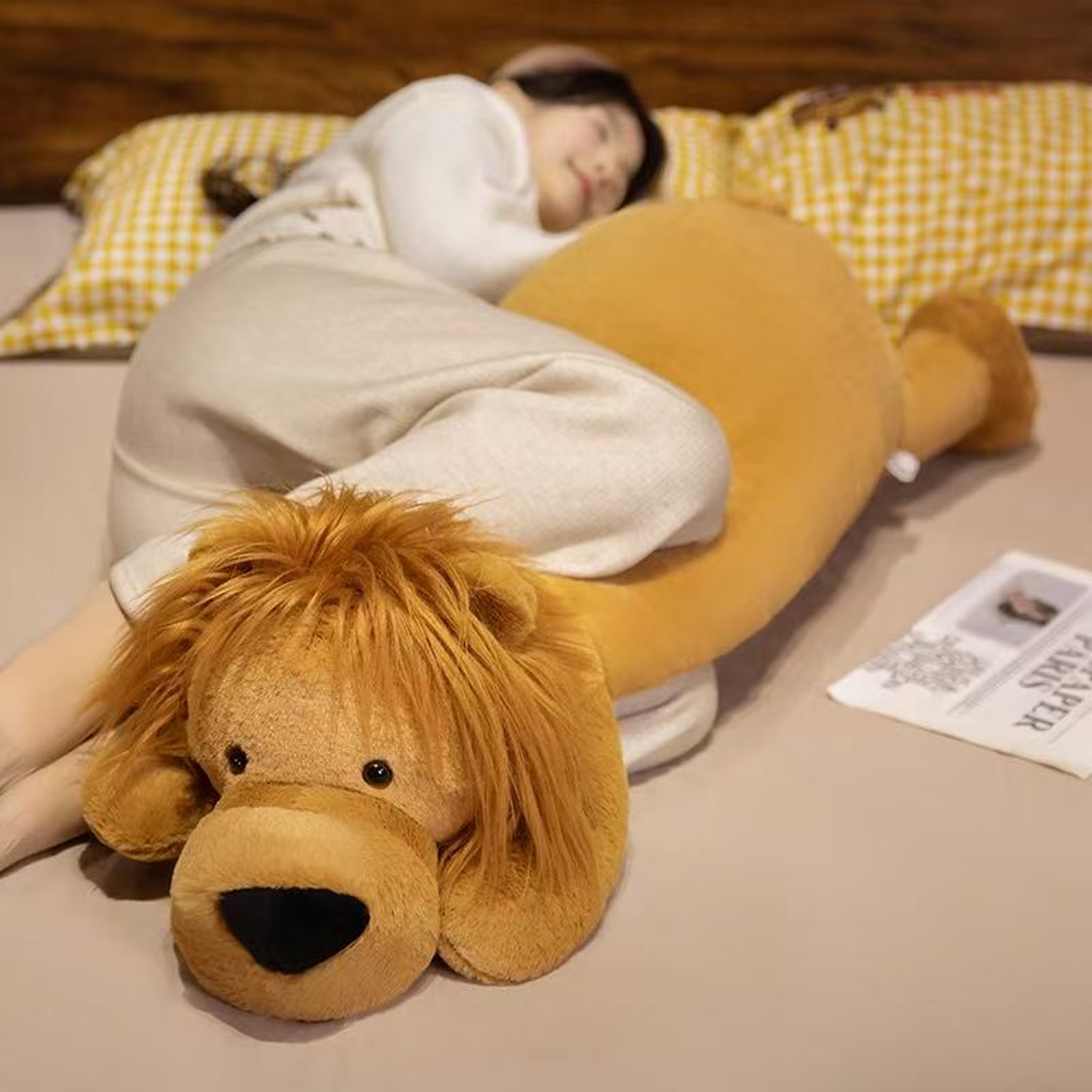 Lion Plush Toy Long Sleep Pillow Cute  Soft Stuffed Lion Fluffy Doll Sofa Cushion For Nap Birthday  3