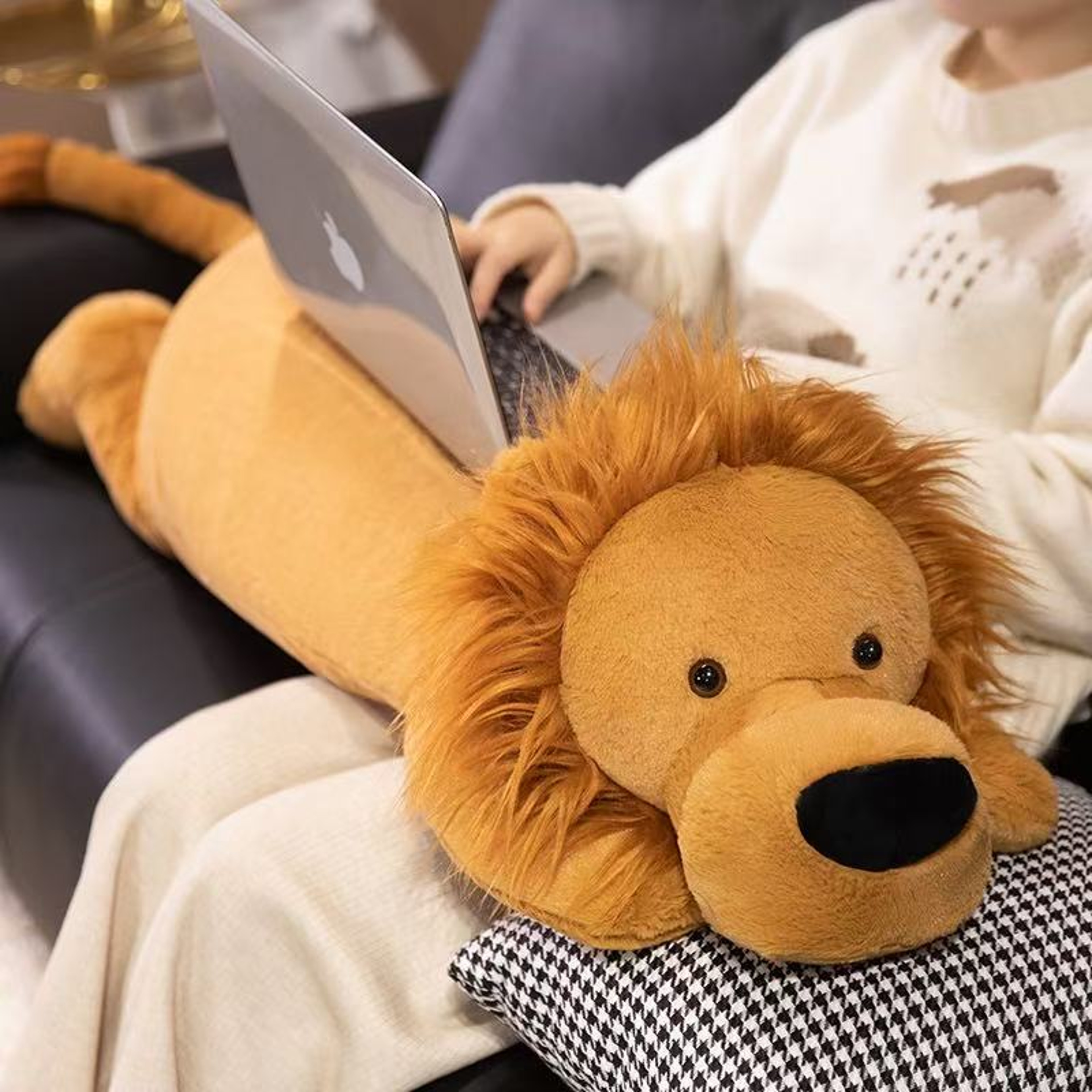 Lion Plush Toy Long Sleep Pillow Cute  Soft Stuffed Lion Fluffy Doll Sofa Cushion For Nap Birthday  5