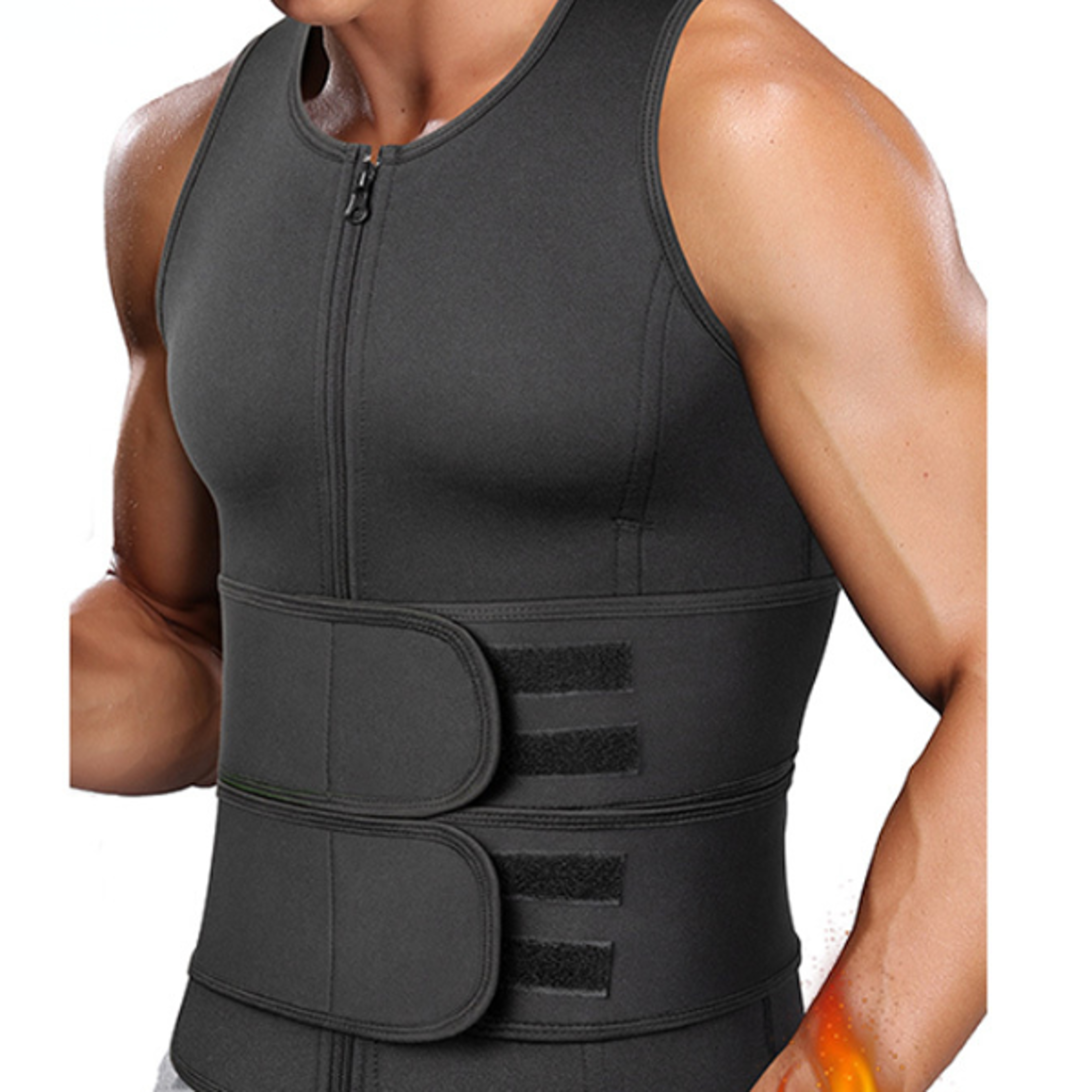 Mens Sauna Vest Waist Trainer Shapewear Slimming Body Shaper with Double Belt for Fat Burn and Fitne