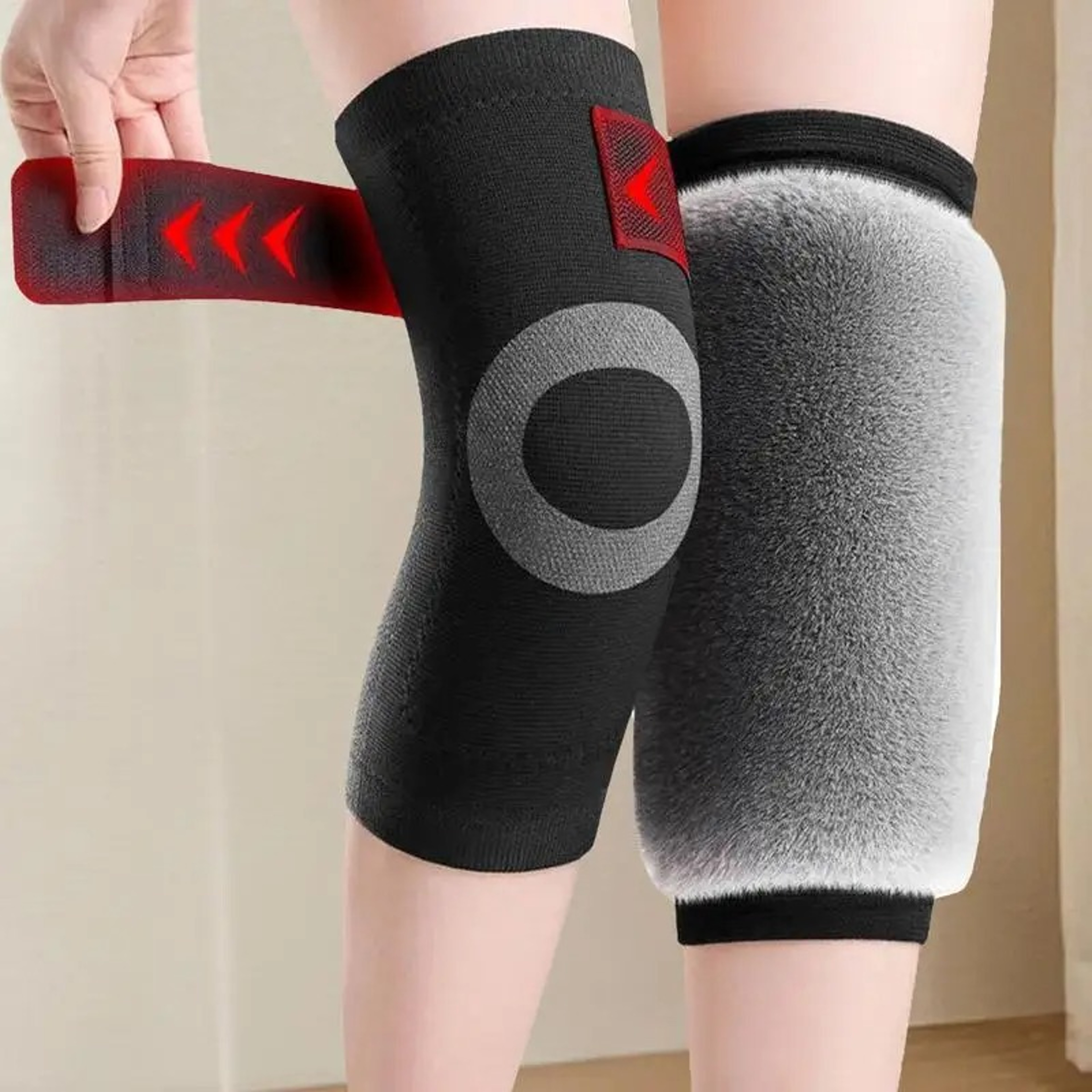 Winter Warm Knee Sleeves With Adjustable Strap Soft Comfortable Rabbit FurLike Fabric Knee Covers F 0
