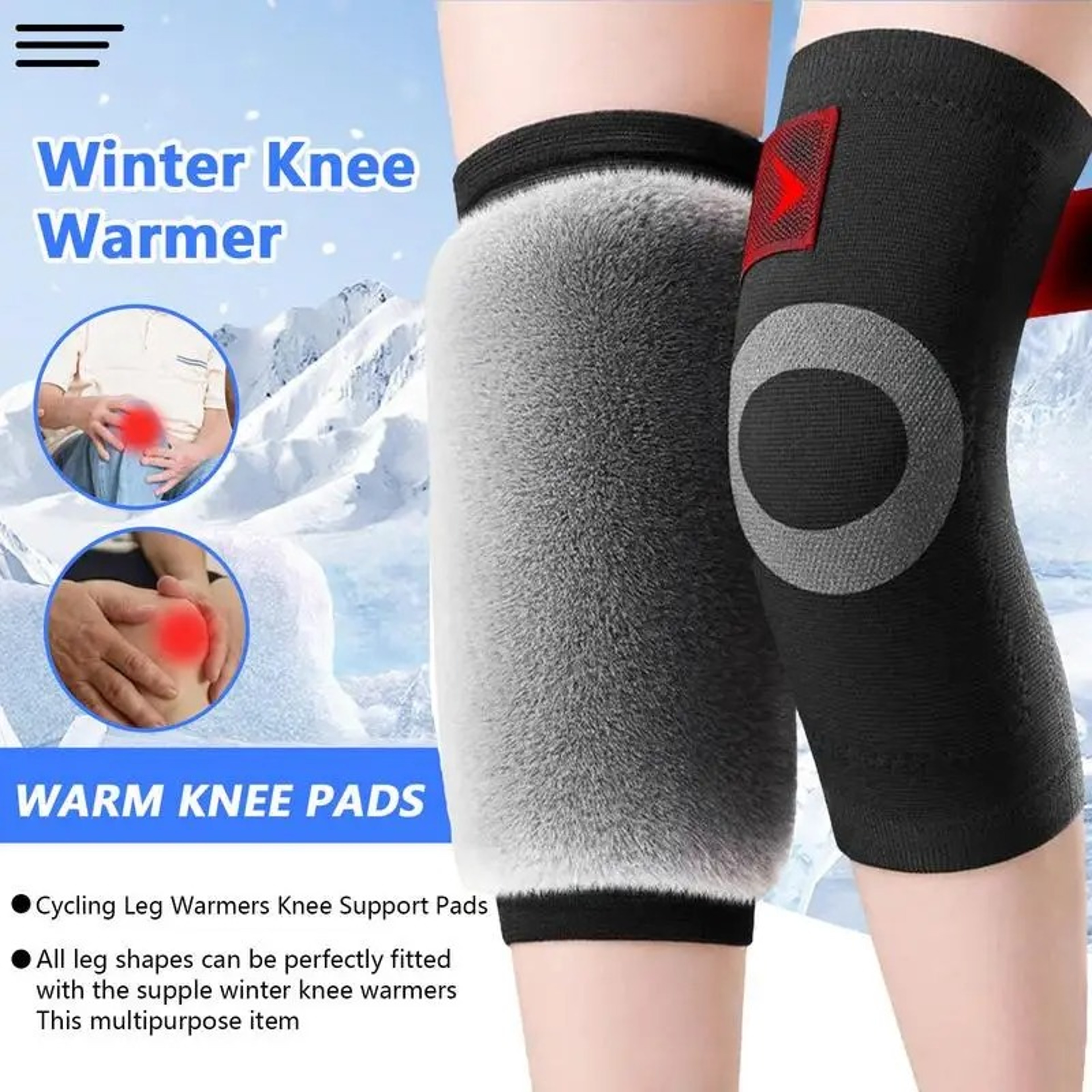 Winter Warm Knee Sleeves With Adjustable Strap Soft Comfortable Rabbit FurLike Fabric Knee Covers F 1