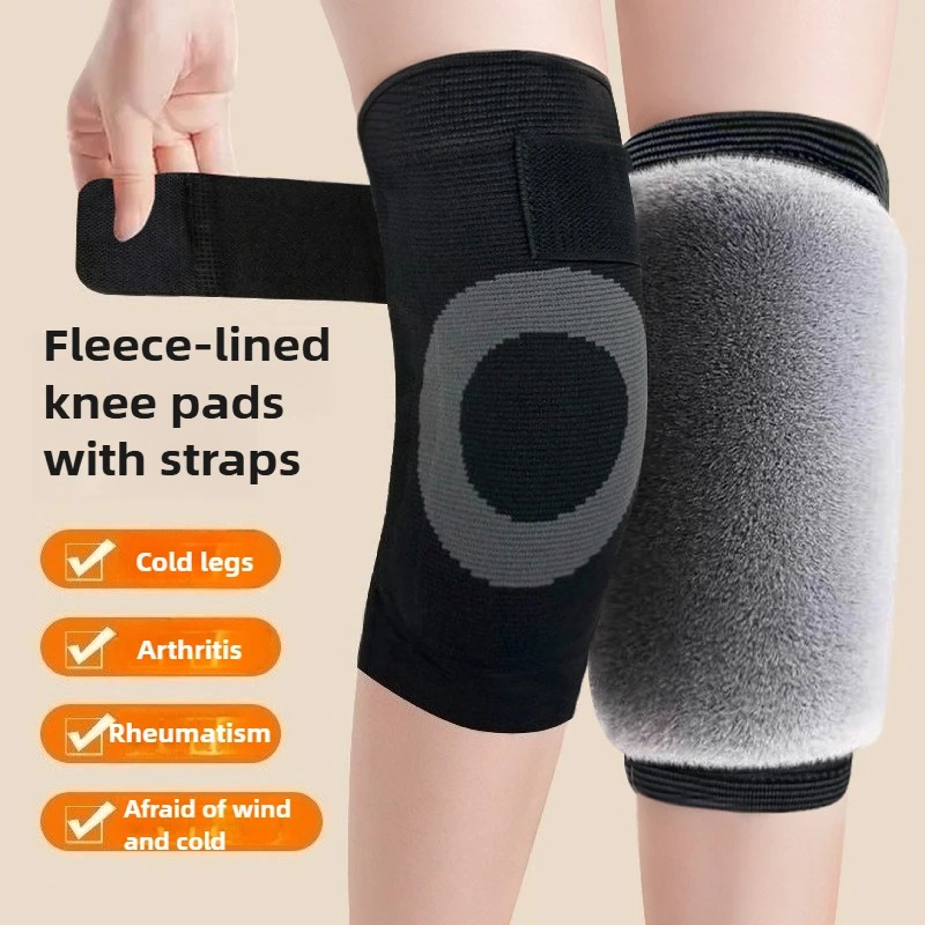 Winter Warm Knee Sleeves With Adjustable Strap Soft Comfortable Rabbit FurLike Fabric Knee Covers F 3