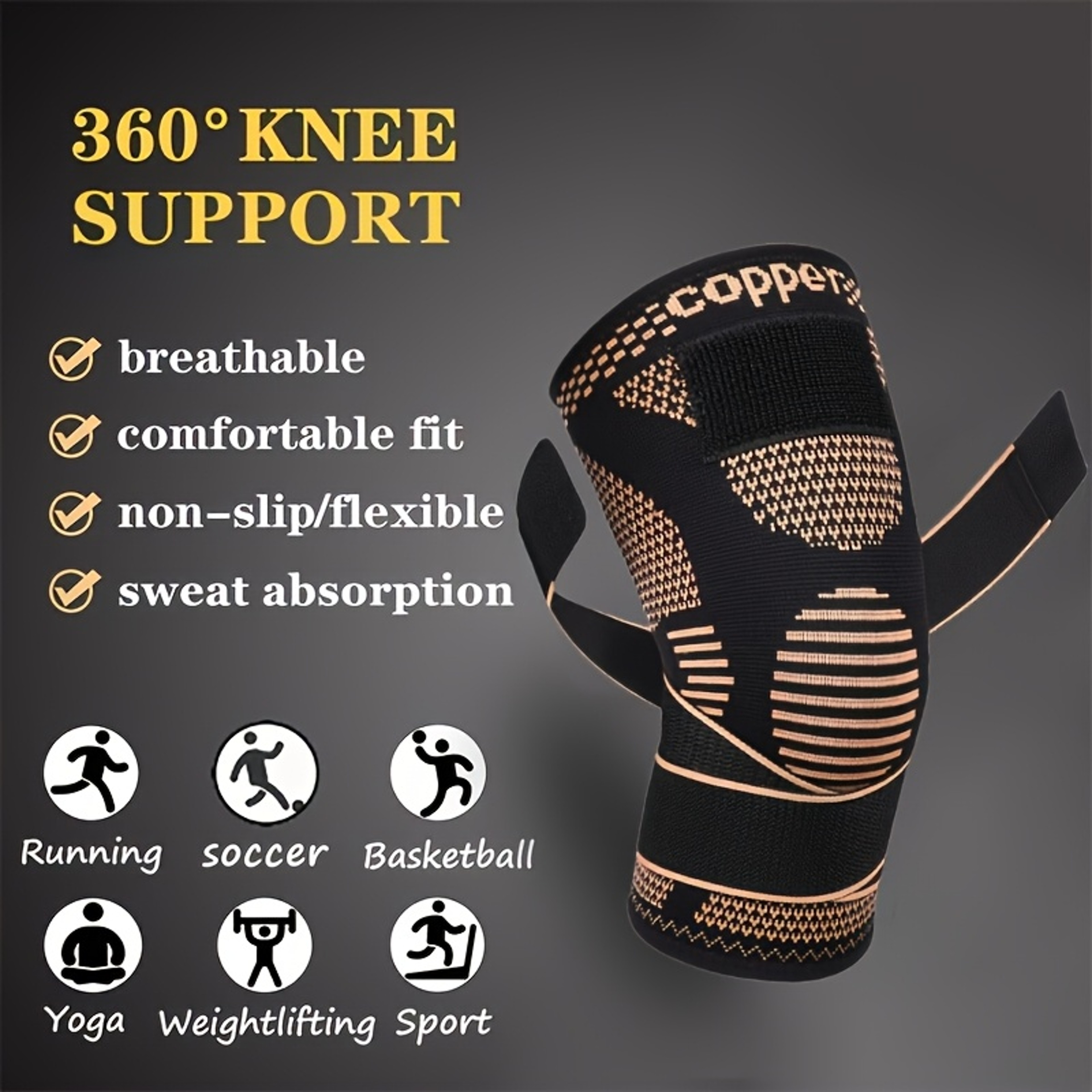 Copper Ion Knee Pads For Sports NonSlip Knitted Nylon For Fitness Running Basketball And More 4