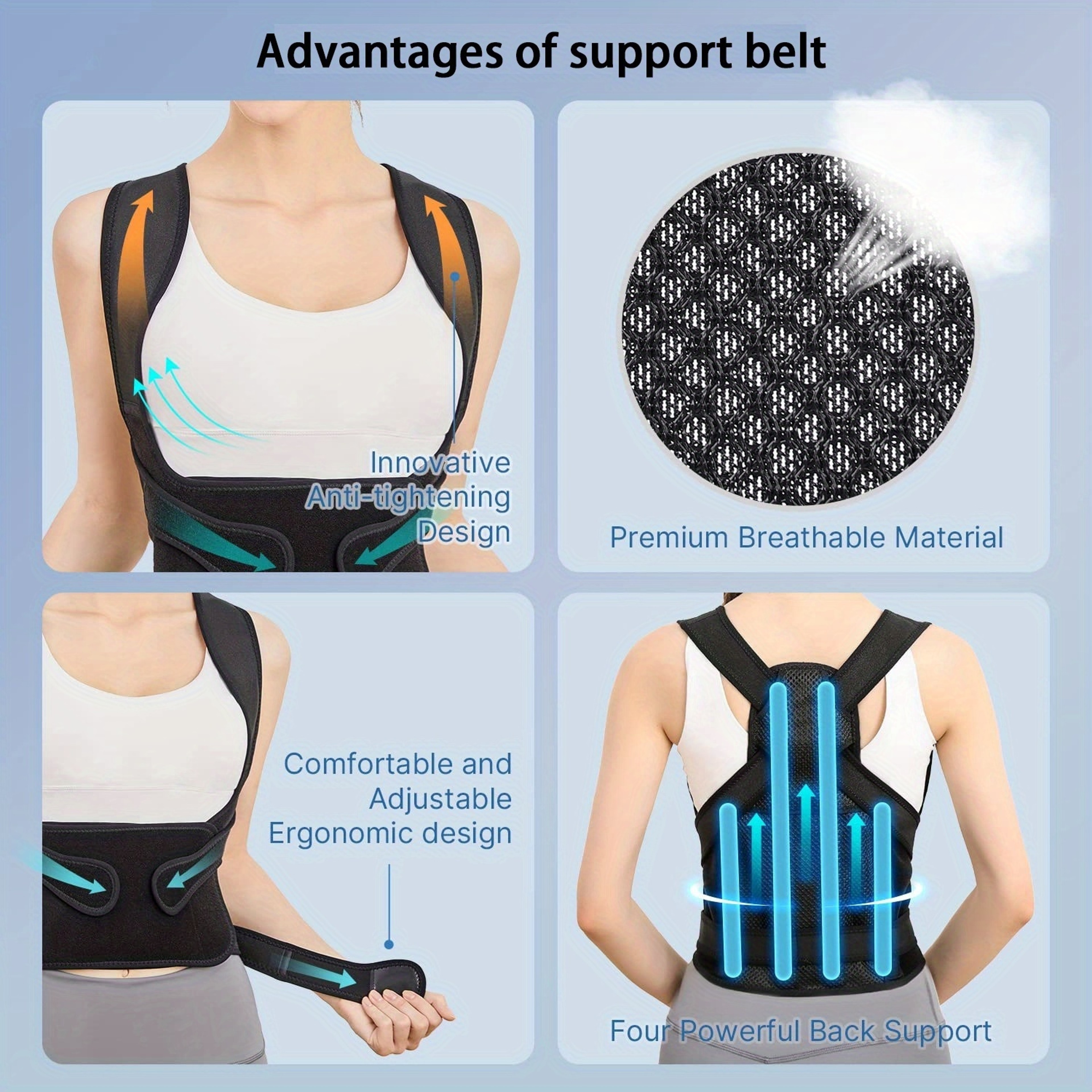 Black Adjustable Posture Support Belt For Back Pain Relief 1