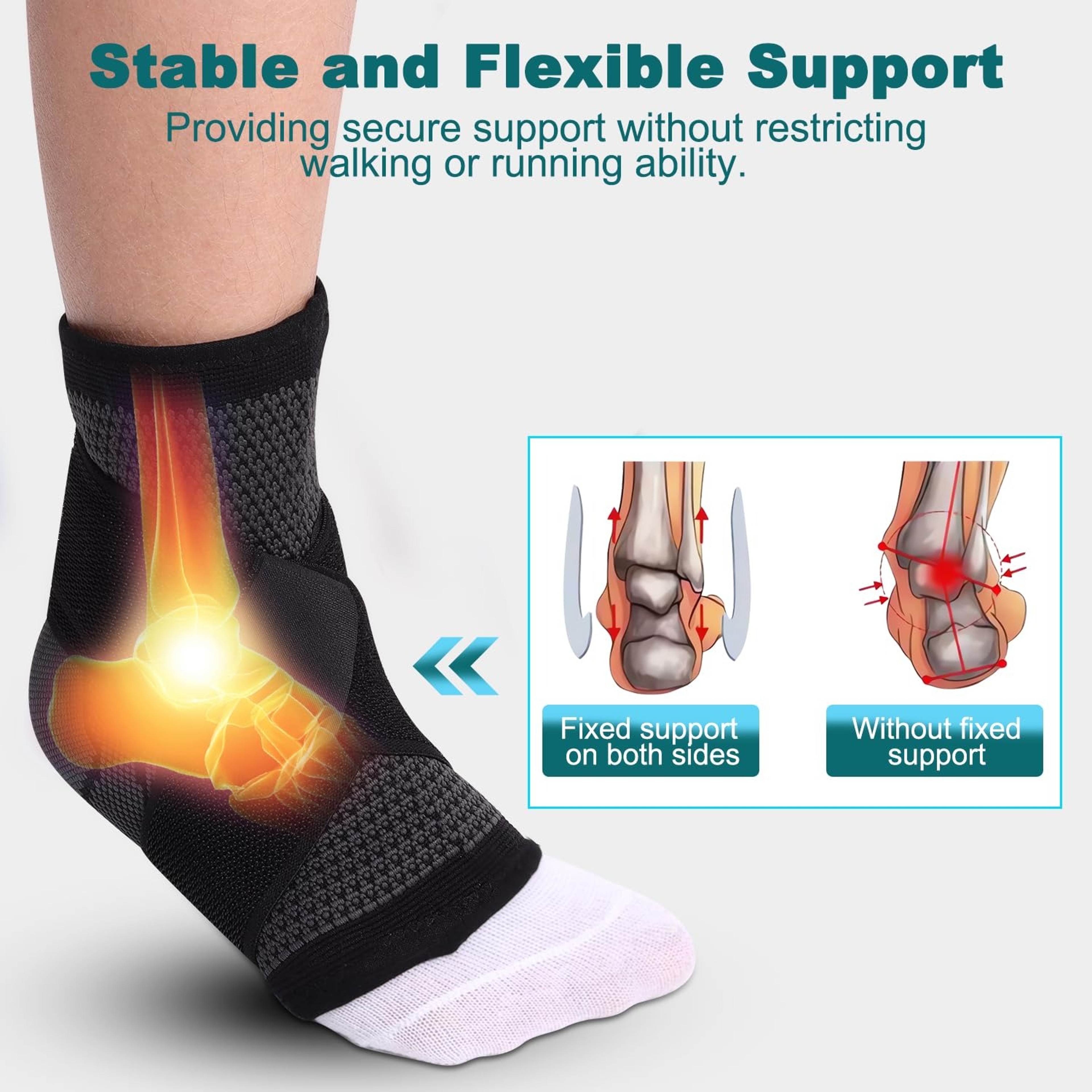 Ankle Support Brace for Achilles Tendonitis & Plantar Fasciitis Relief Compression Sleeve with Adjustable Strap. – view 3