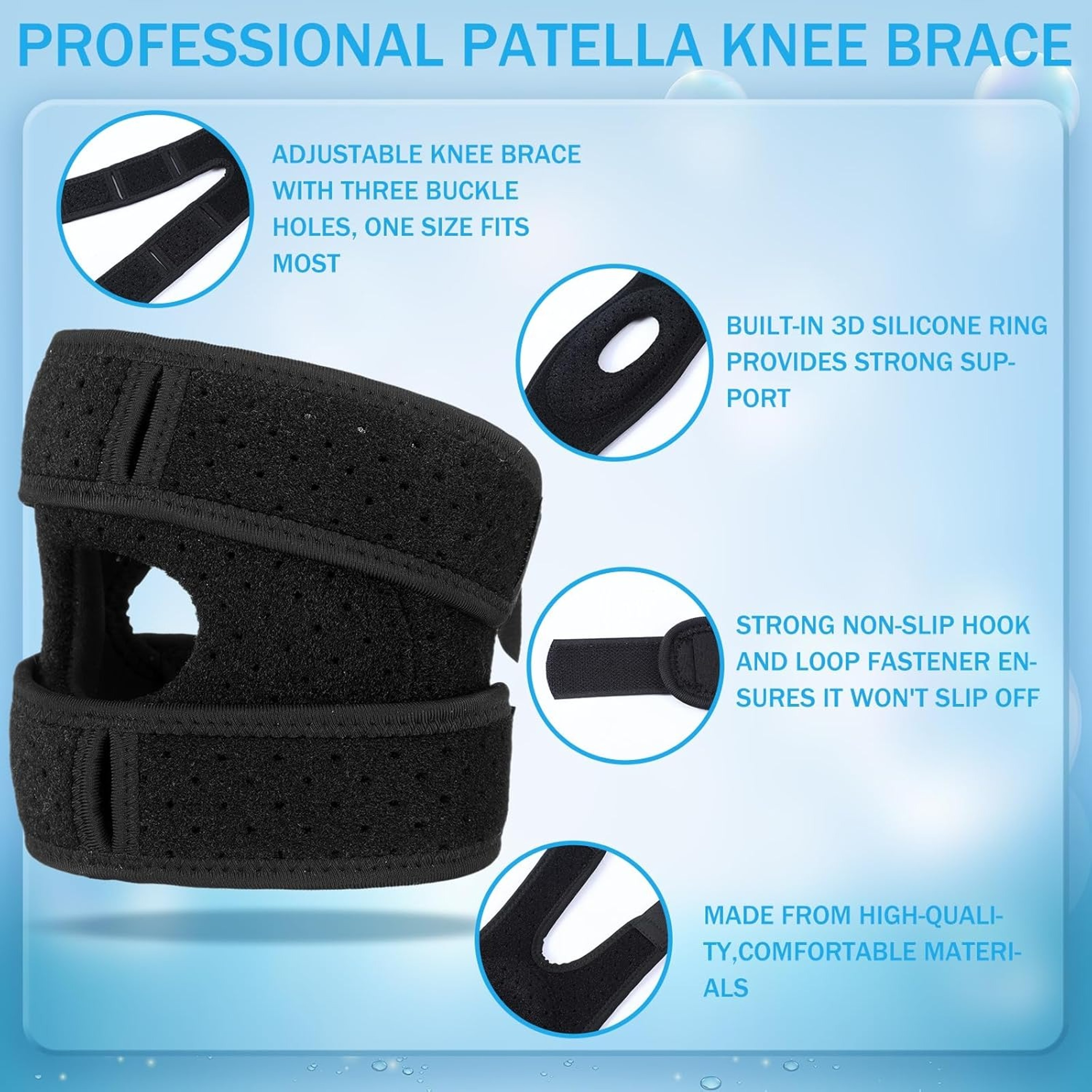 Knee Support Brace for Men & Women Adjustable Silicone Compression Sleeve Patellar Strap Wrap – view 2