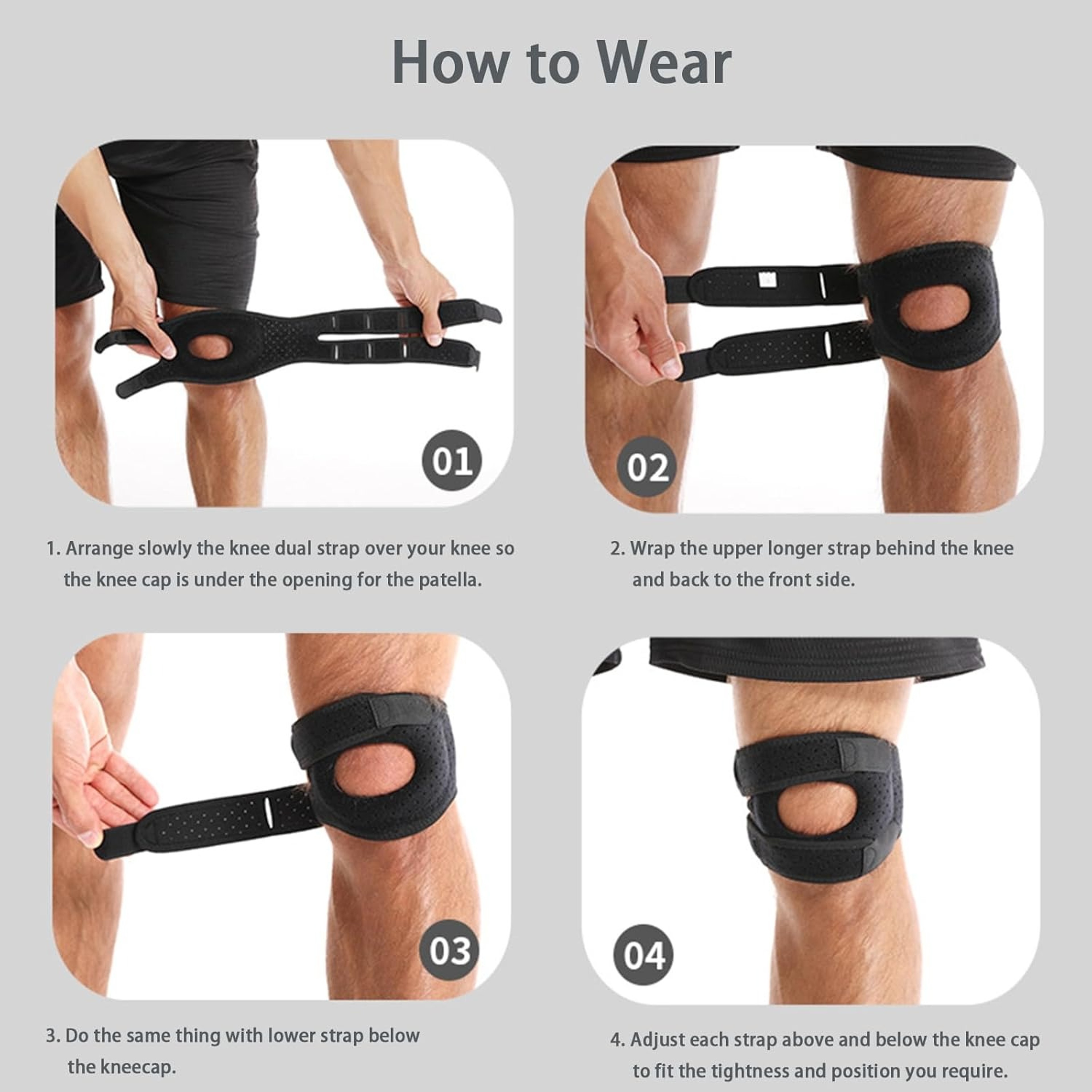 Adjustable Knee Brace For Pain Relief Dual Patellar Tendon Support With Gel Pad For Running 2