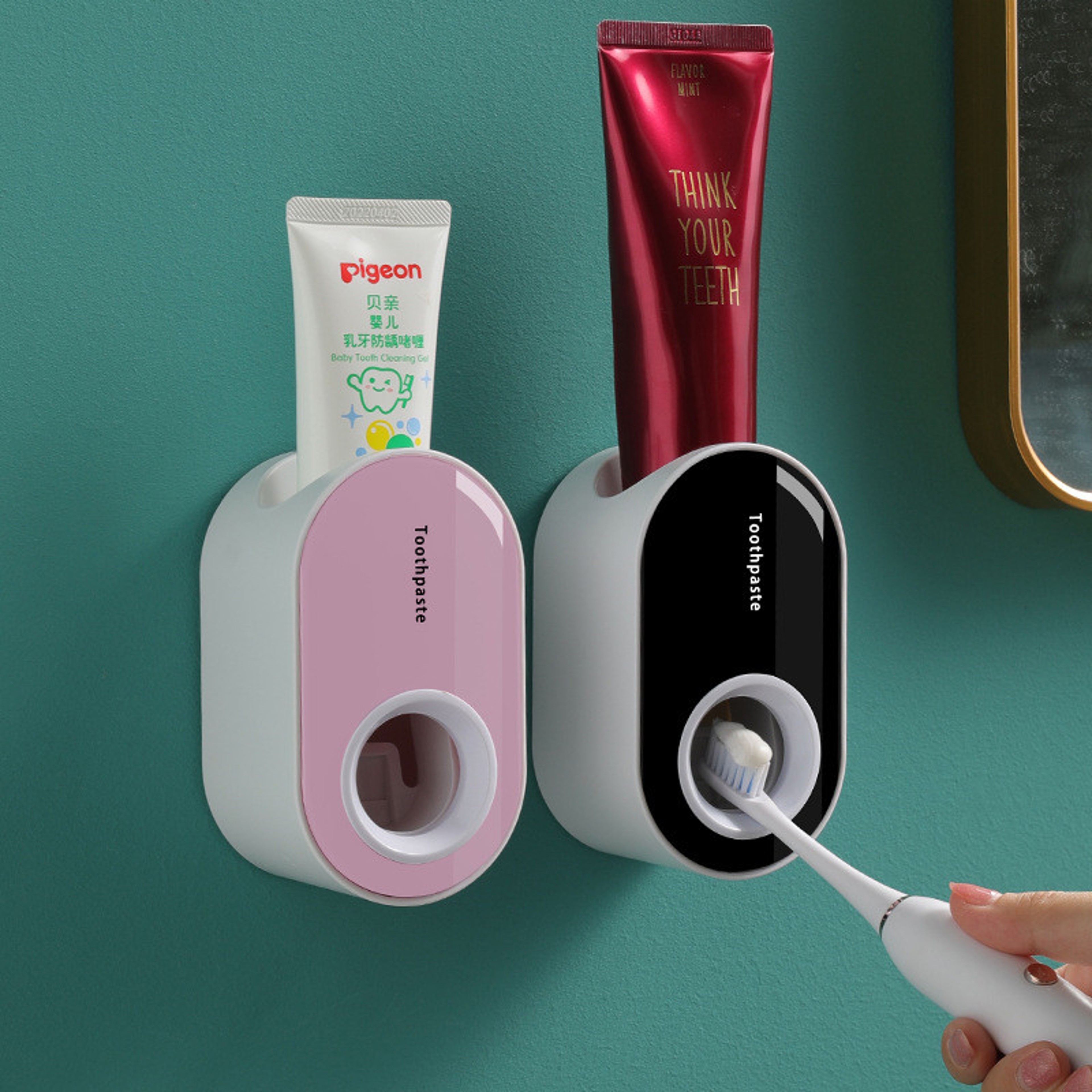 Wall Mount Automatic Toothpaste Dispenser & Toothbrush Holder Set Bathroom Accessories – view 3
