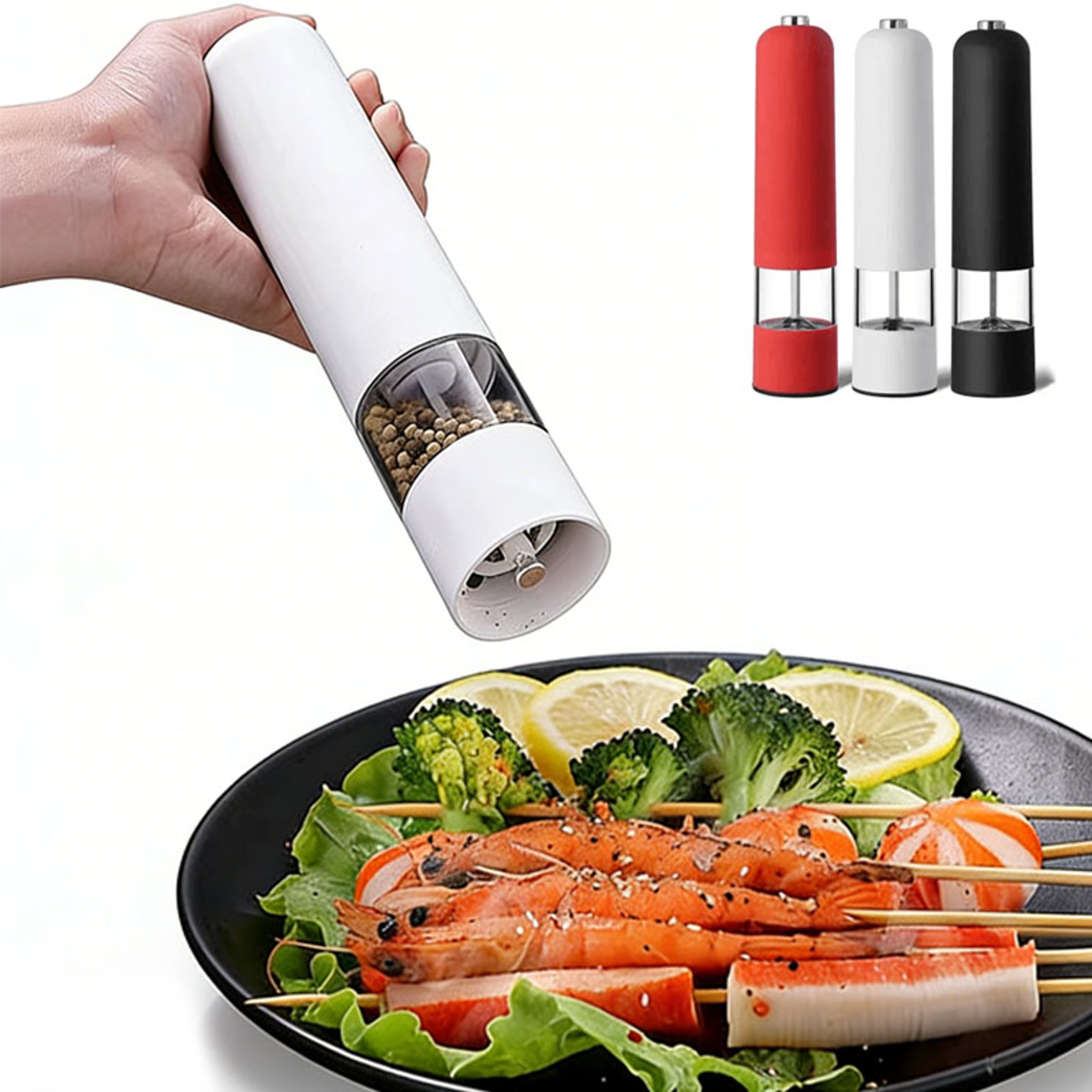 Electric Automatic Salt and Pepper Grinder with LED Light Adjustable Coarseness Spice Mill for Kitchen Cooking – view 1