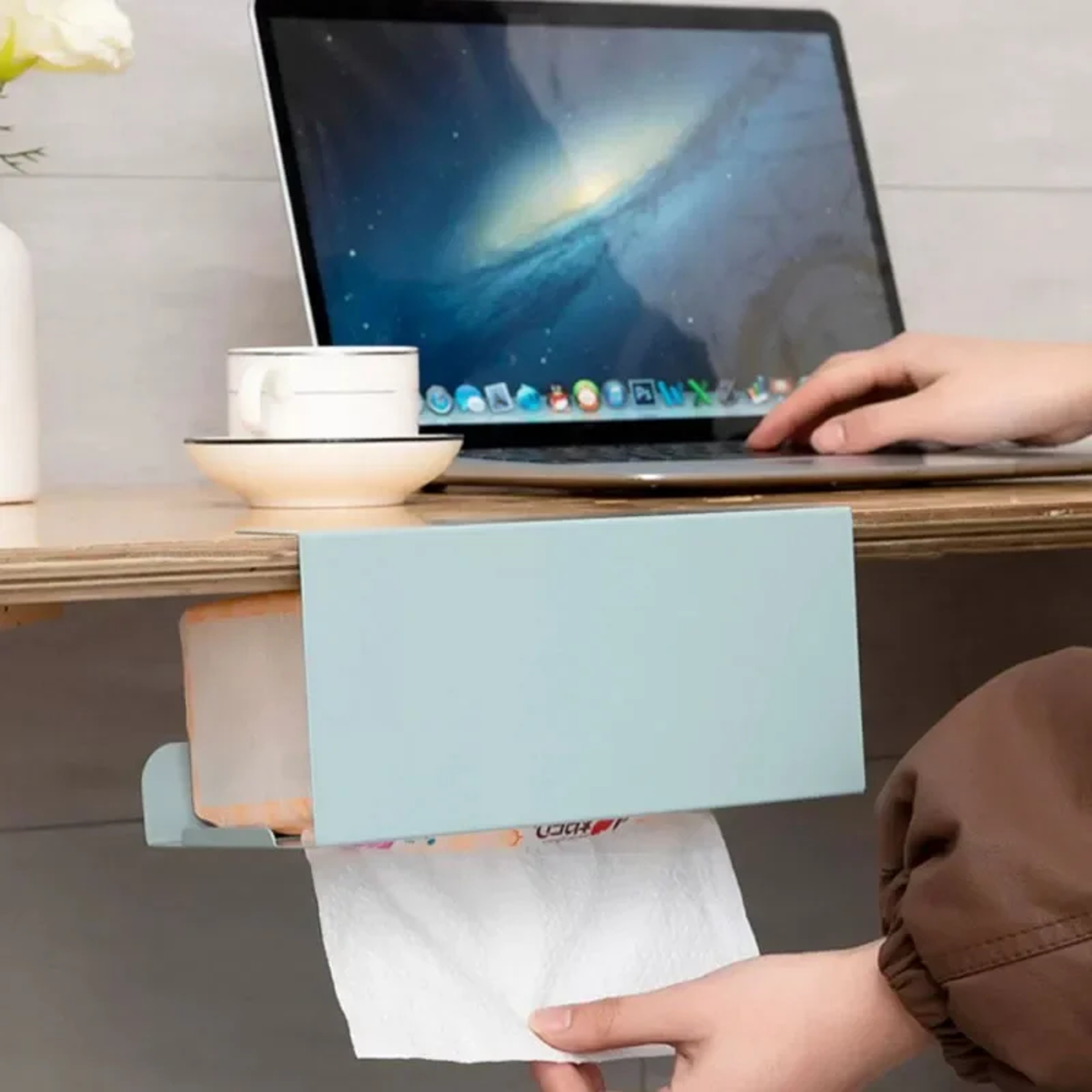 Under Cabinet Paper Towel Holder And Tissue Box Organizer With Strong Iron Load Bearing Rack 4