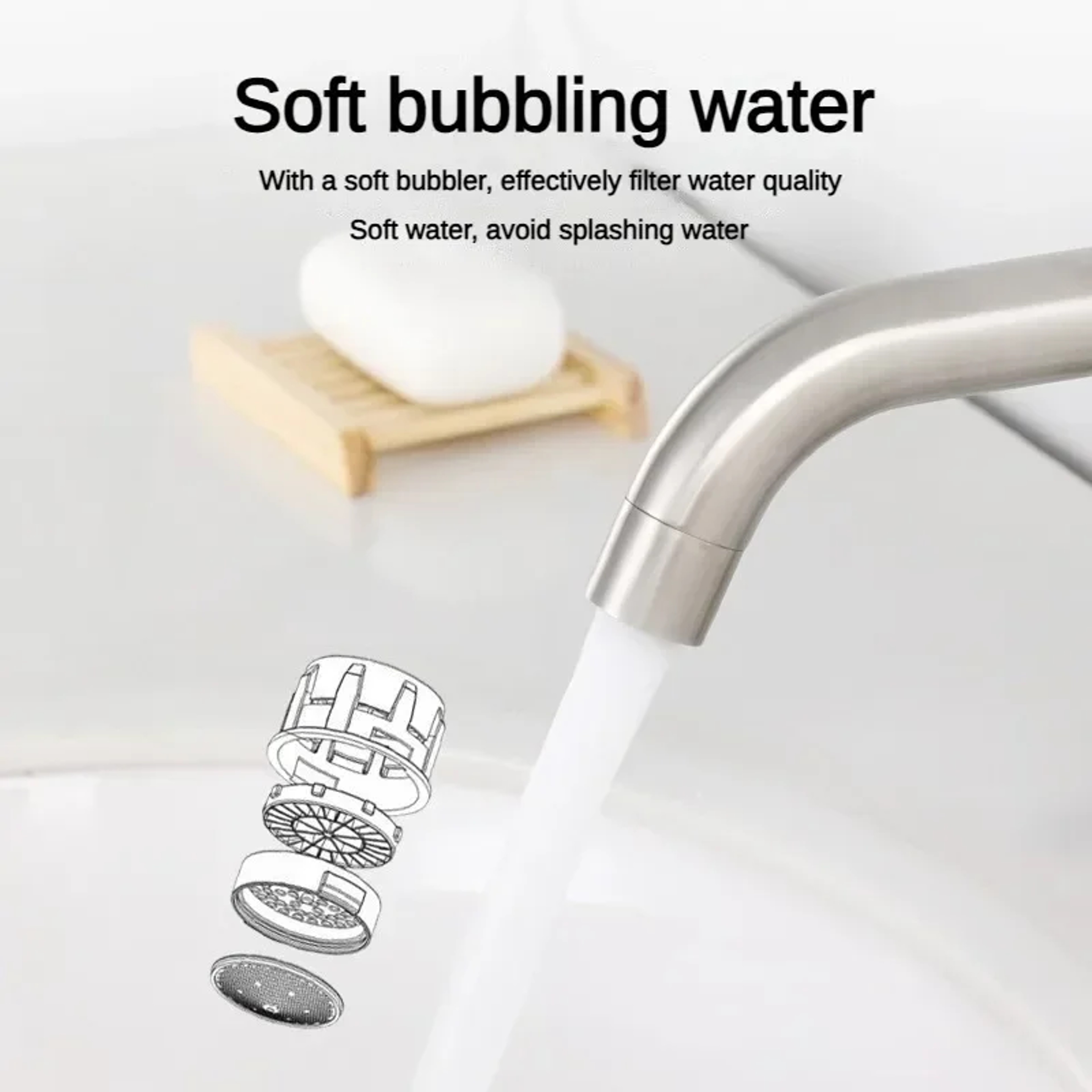 Stainless Steel Basin Faucet Modern Single Cold Water Tap in Black Silver Color Deck Mounted, Lengthened & Raised. – view 4