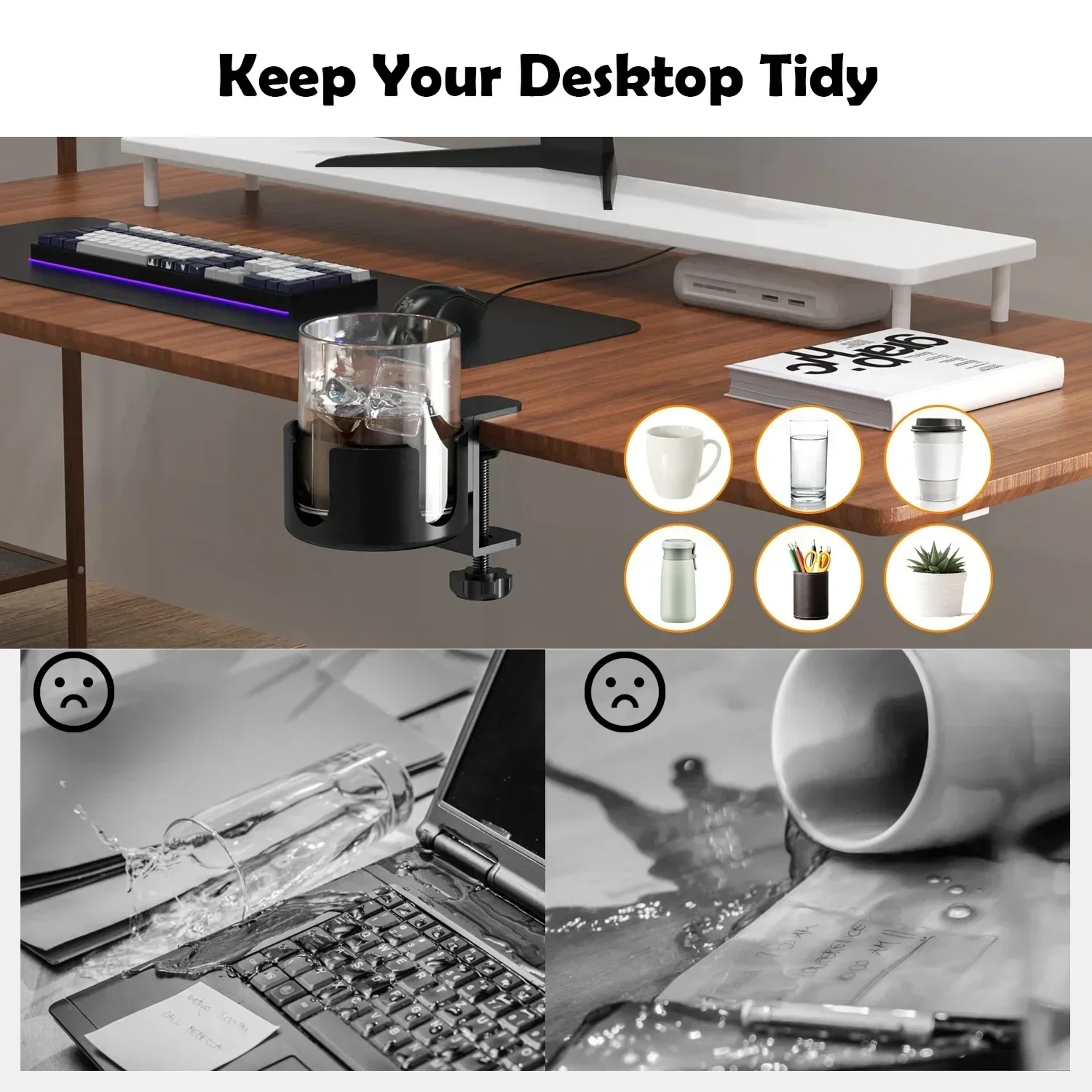 Adjustable Desk Cup Holder Stand Universal Arm Clamp For Coffee Mugs Water Bottles And More 2
