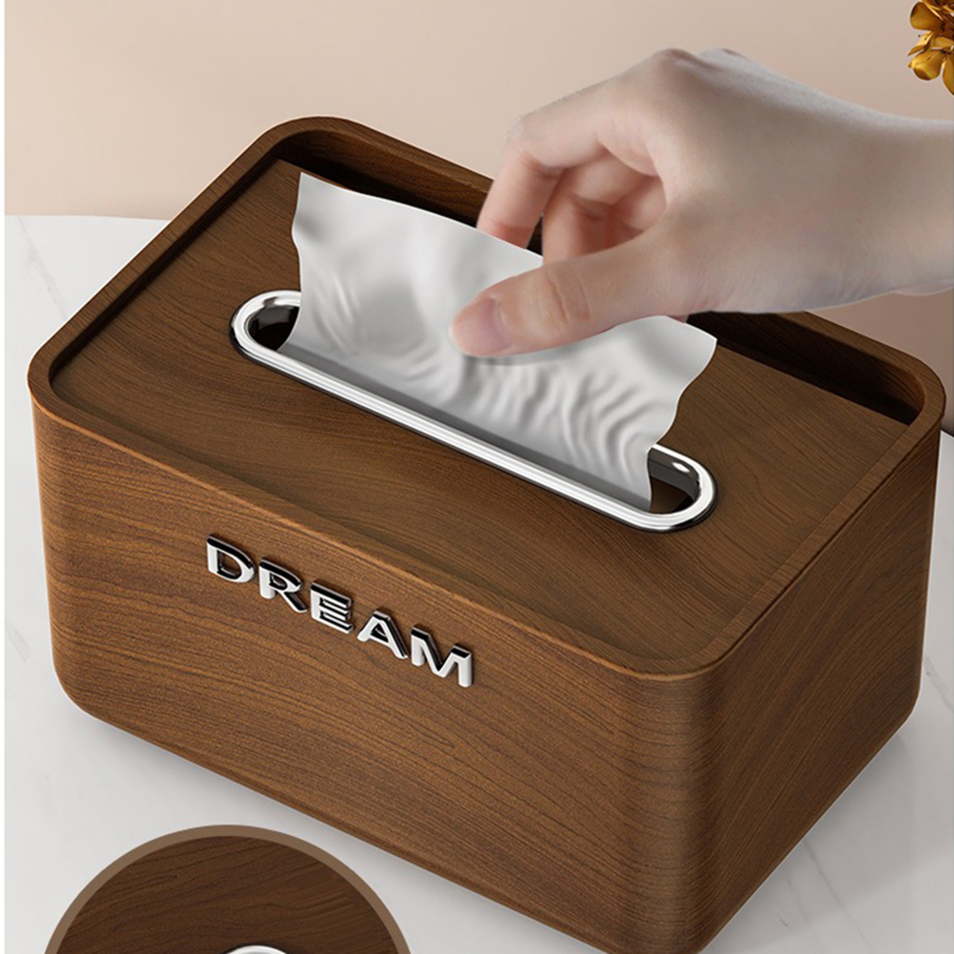 Elegant Walnut Wood Grain Tissue Box HighEnd Chinese Style For Living Room Office  Dining Table 2