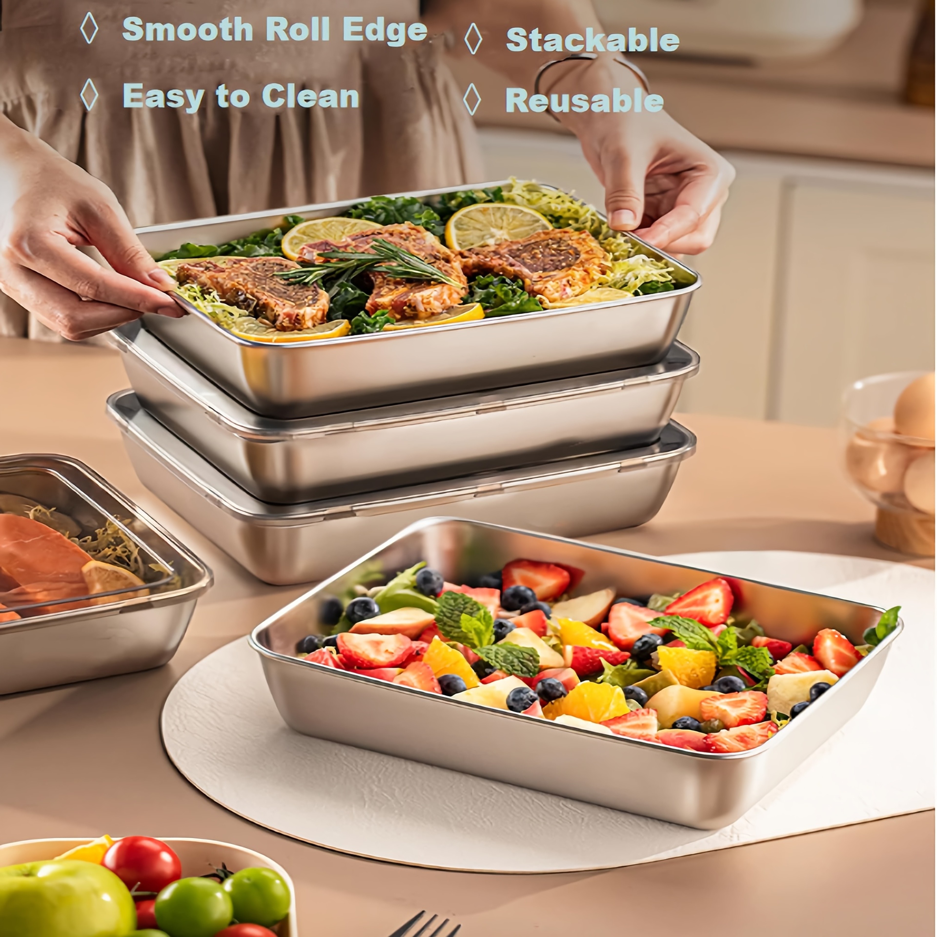 Stainless Steel Food Containers Leakproof Stackable  Clear Lids Perfect For Home Meal Prep  Camping 4